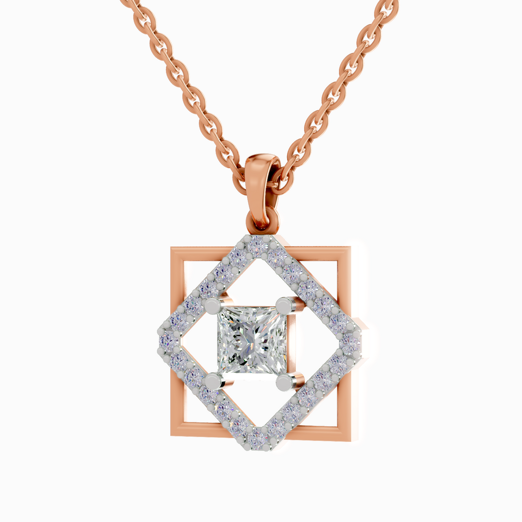 1.63 Carat Princess Cut Diamond Pendant Necklace 14K - Rose Gold