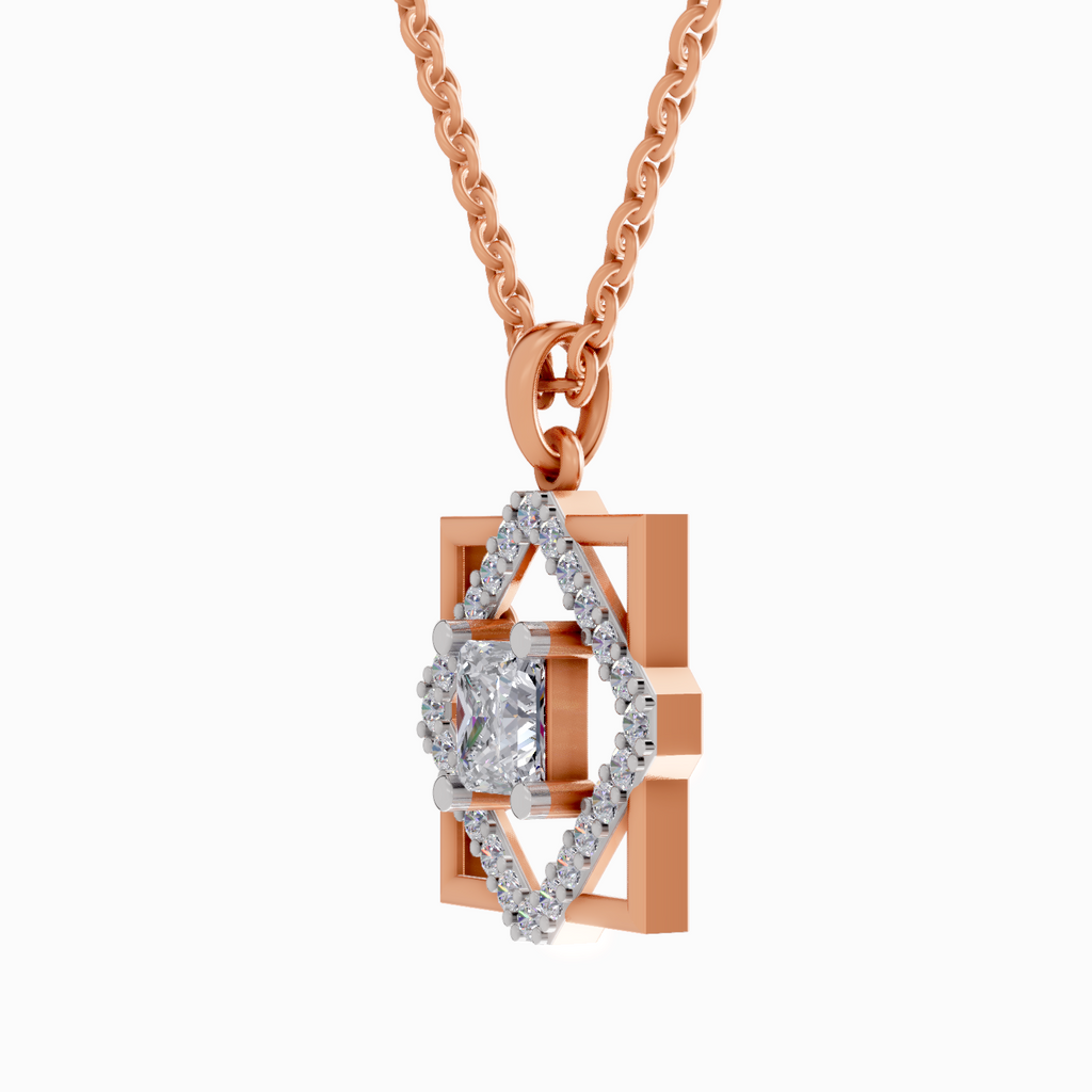 1.63 Carat Princess Cut Diamond Pendant Necklace 14K - Rose Gold