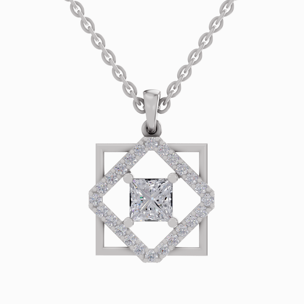 1.63 Carat Princess Cut Diamond Pendant Necklace 14K - White Gold