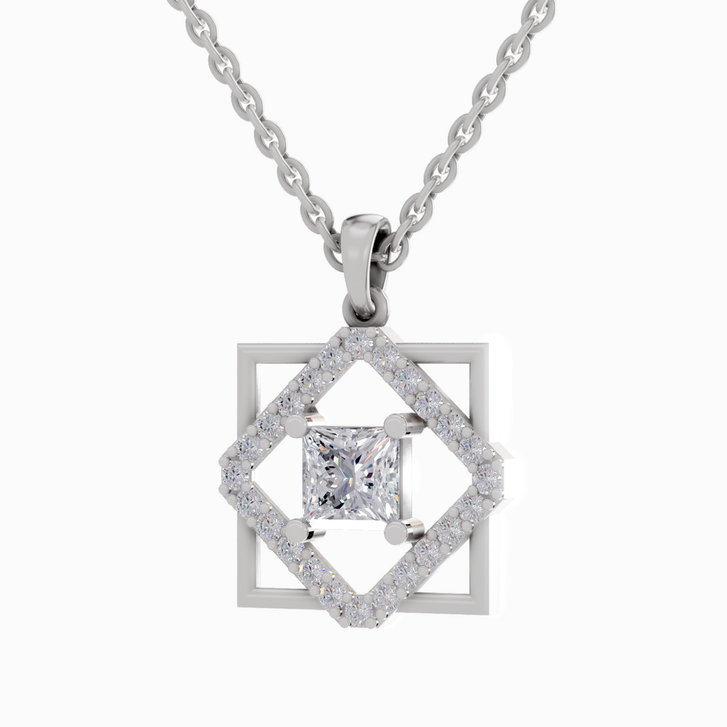 1.63 Carat Princess Cut Diamond Pendant Necklace 14K - White Gold