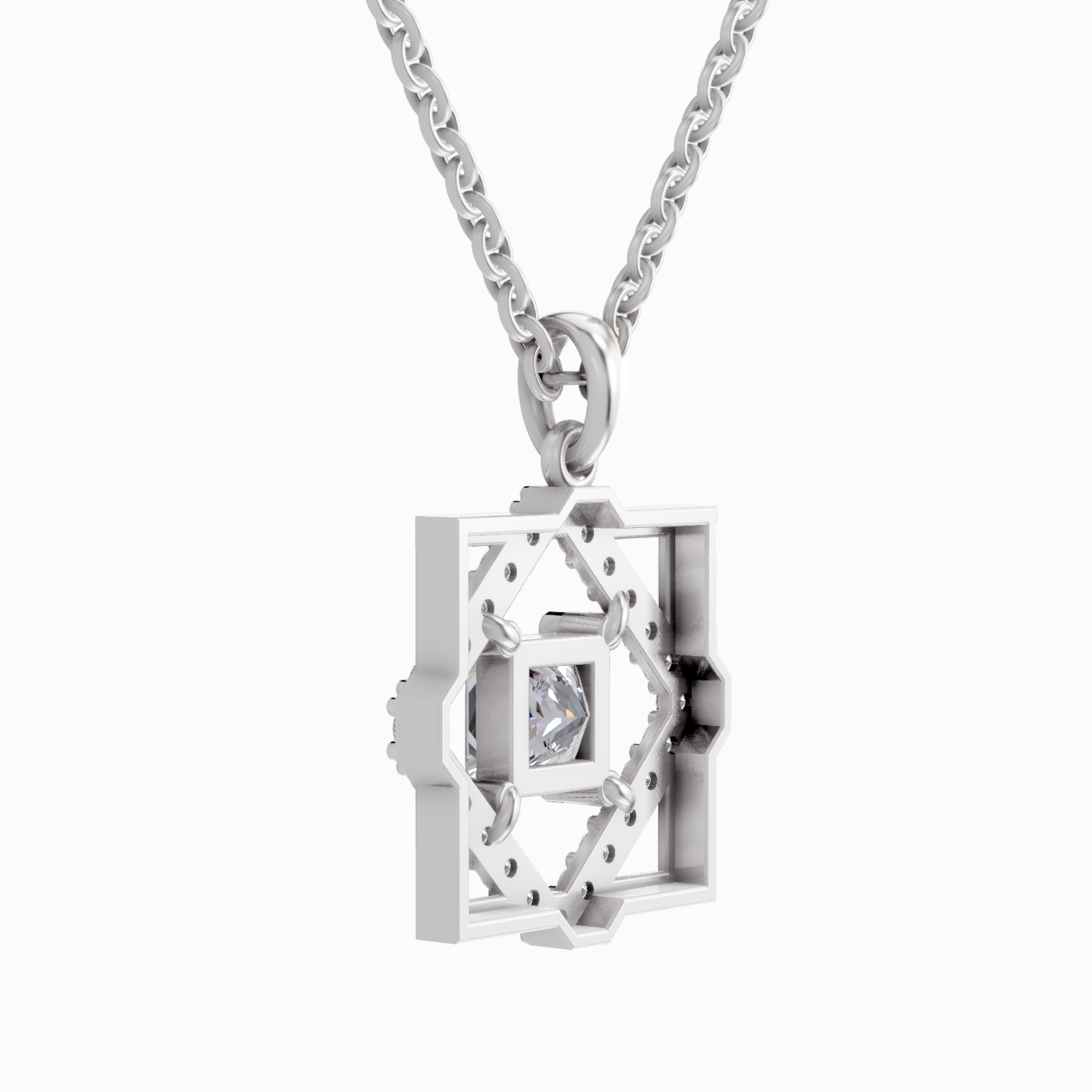 1.63 Carat Princess Cut Diamond Pendant Necklace 14K - White Gold