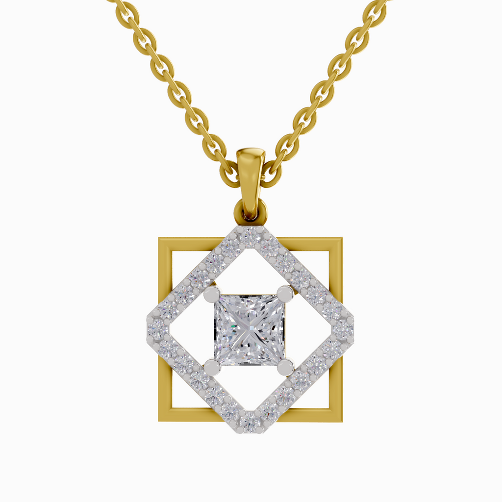 1.63 Carat Princess Cut Diamond Pendant Necklace 14K
