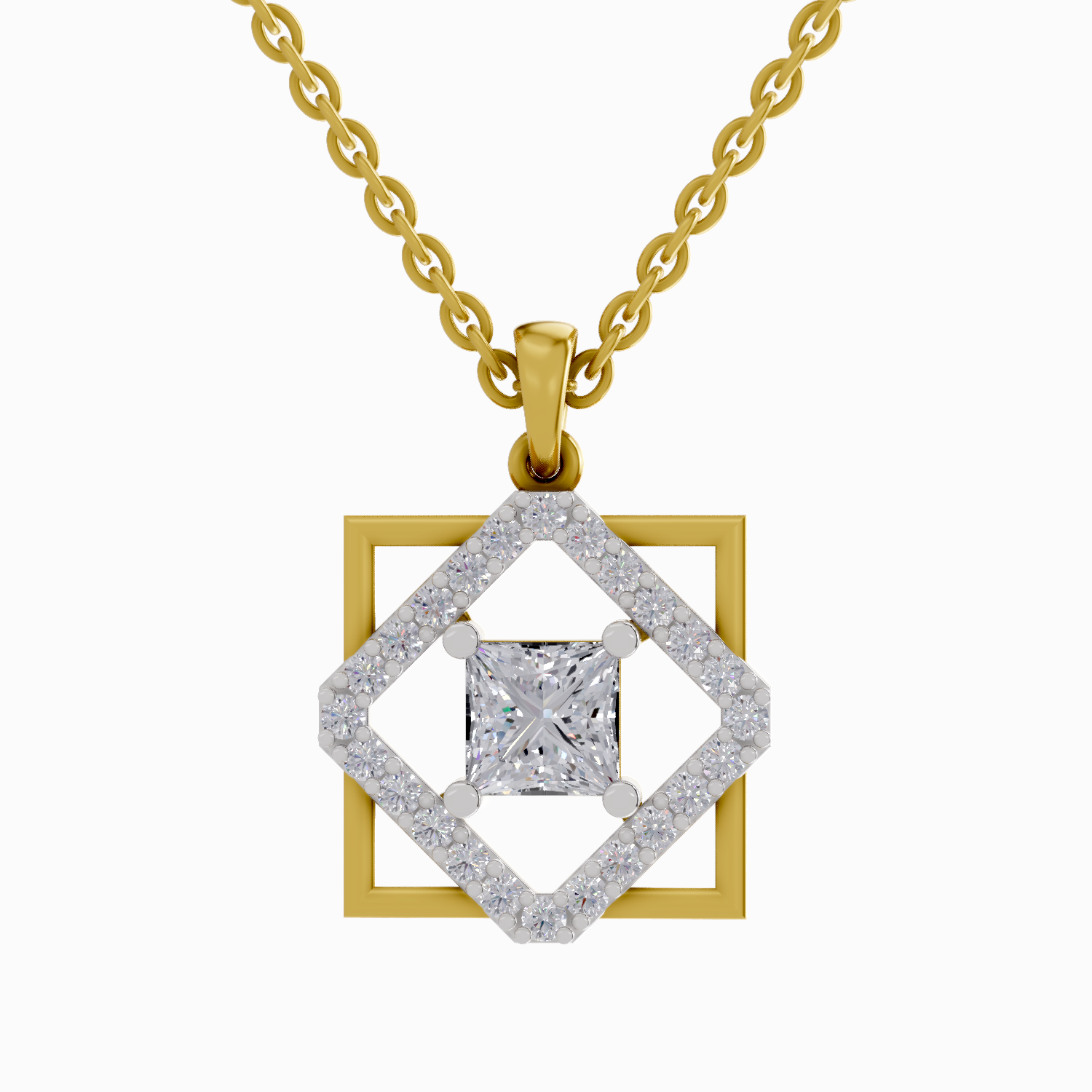 1.63 Carat Princess Cut Diamond Pendant Necklace 14K