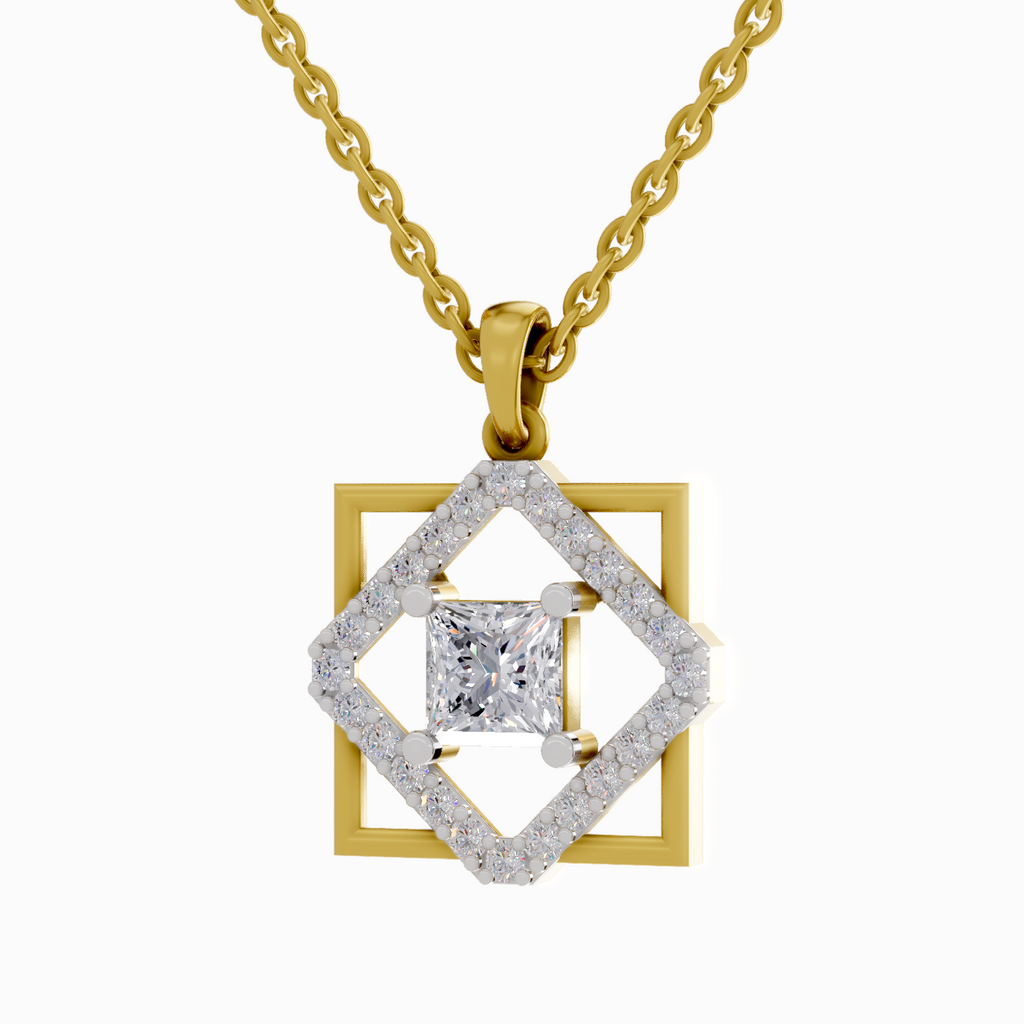 1.63 Carat Princess Cut Diamond Pendant Necklace 14K
