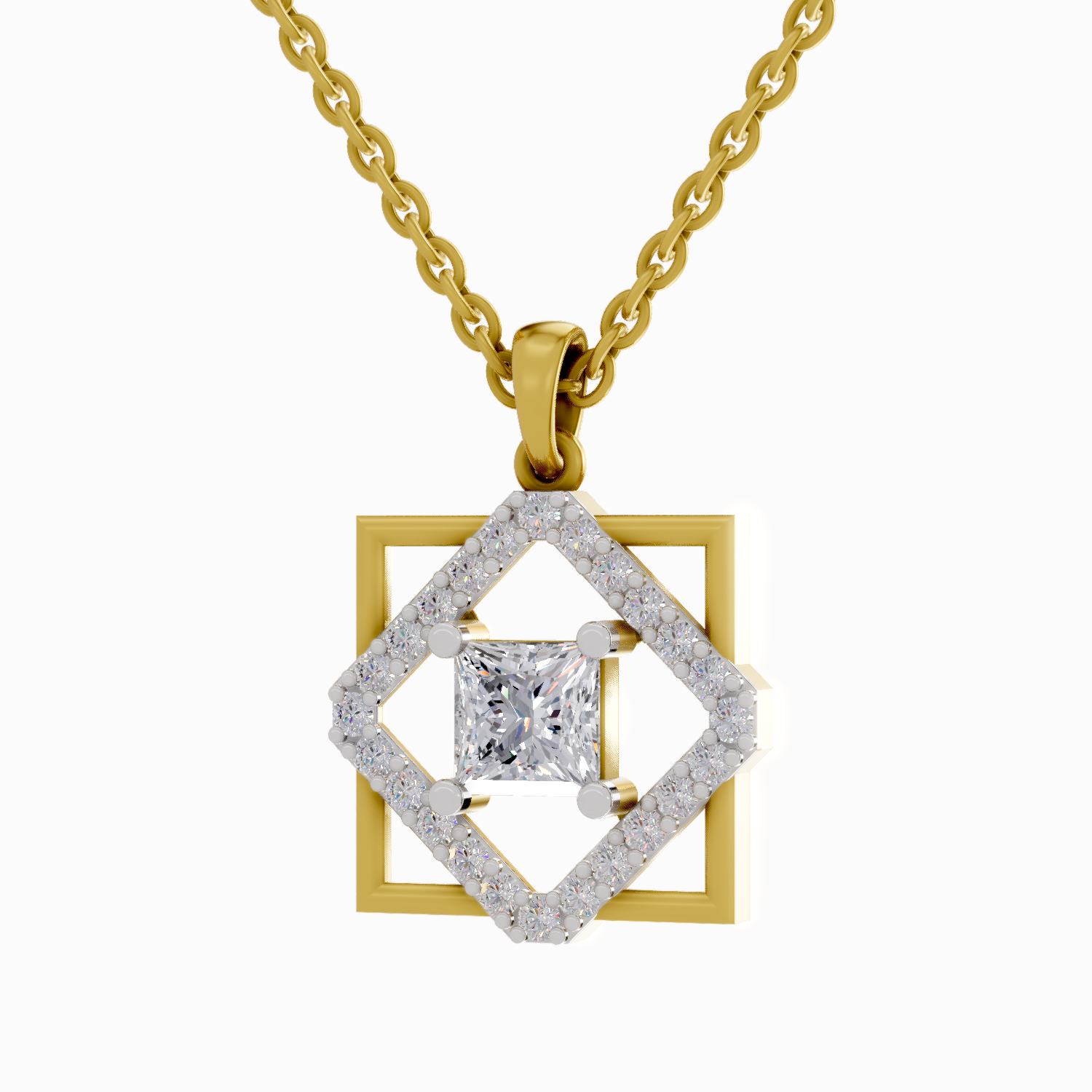 1.63 Carat Princess Cut Diamond Pendant Necklace 14K