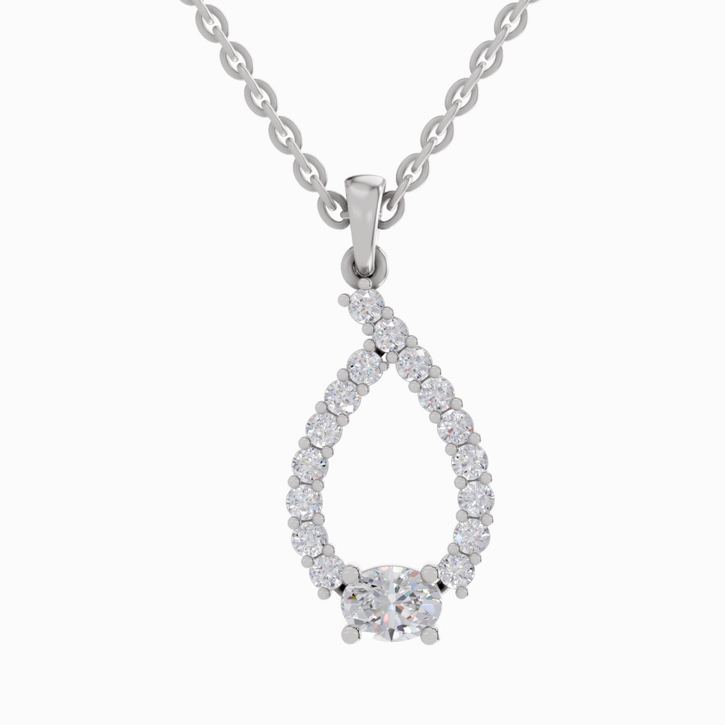 1.92 Carat Halo Teardrop Diamond Pendant Necklace 14K - White Gold