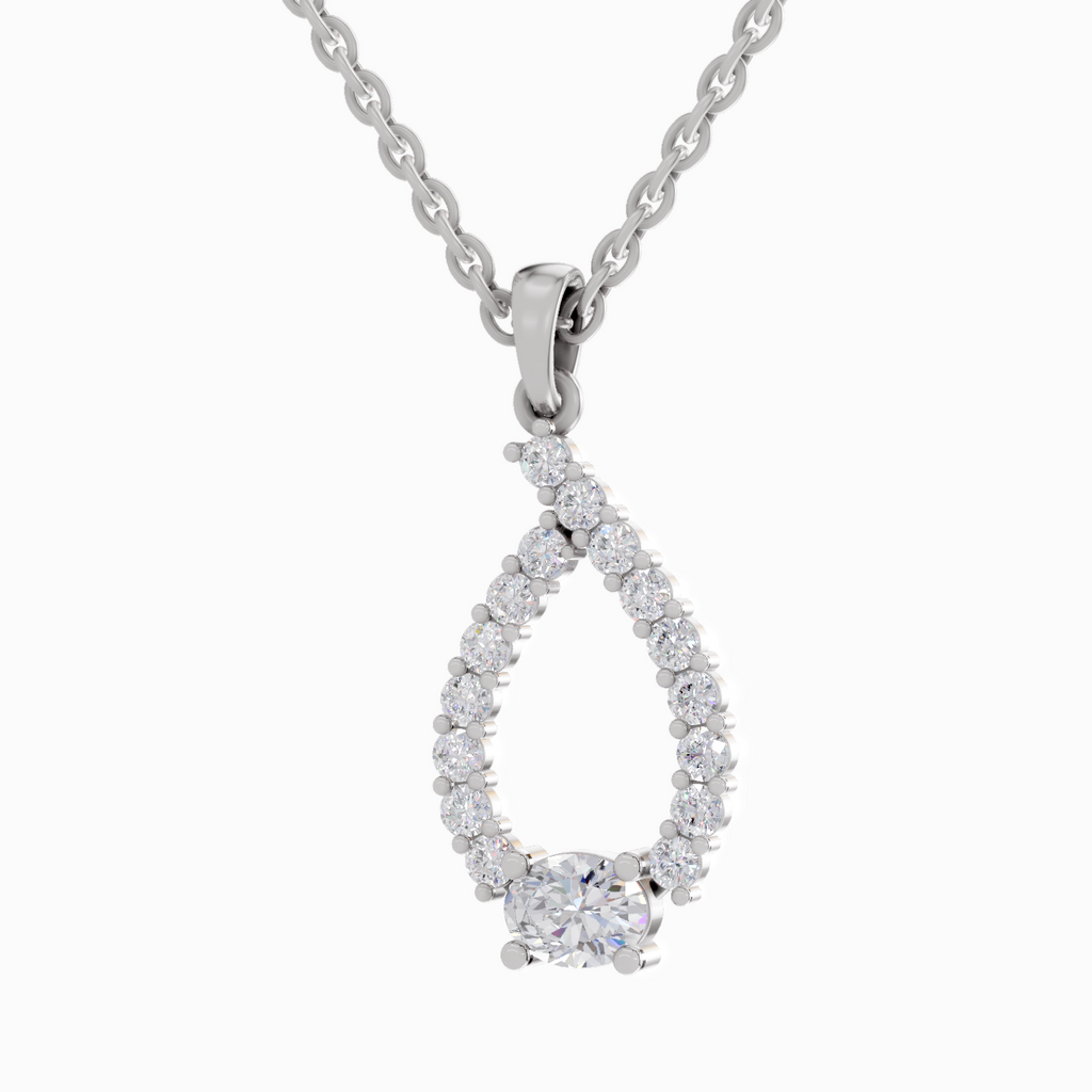 1.92 Carat Halo Teardrop Diamond Pendant Necklace 14K - White Gold