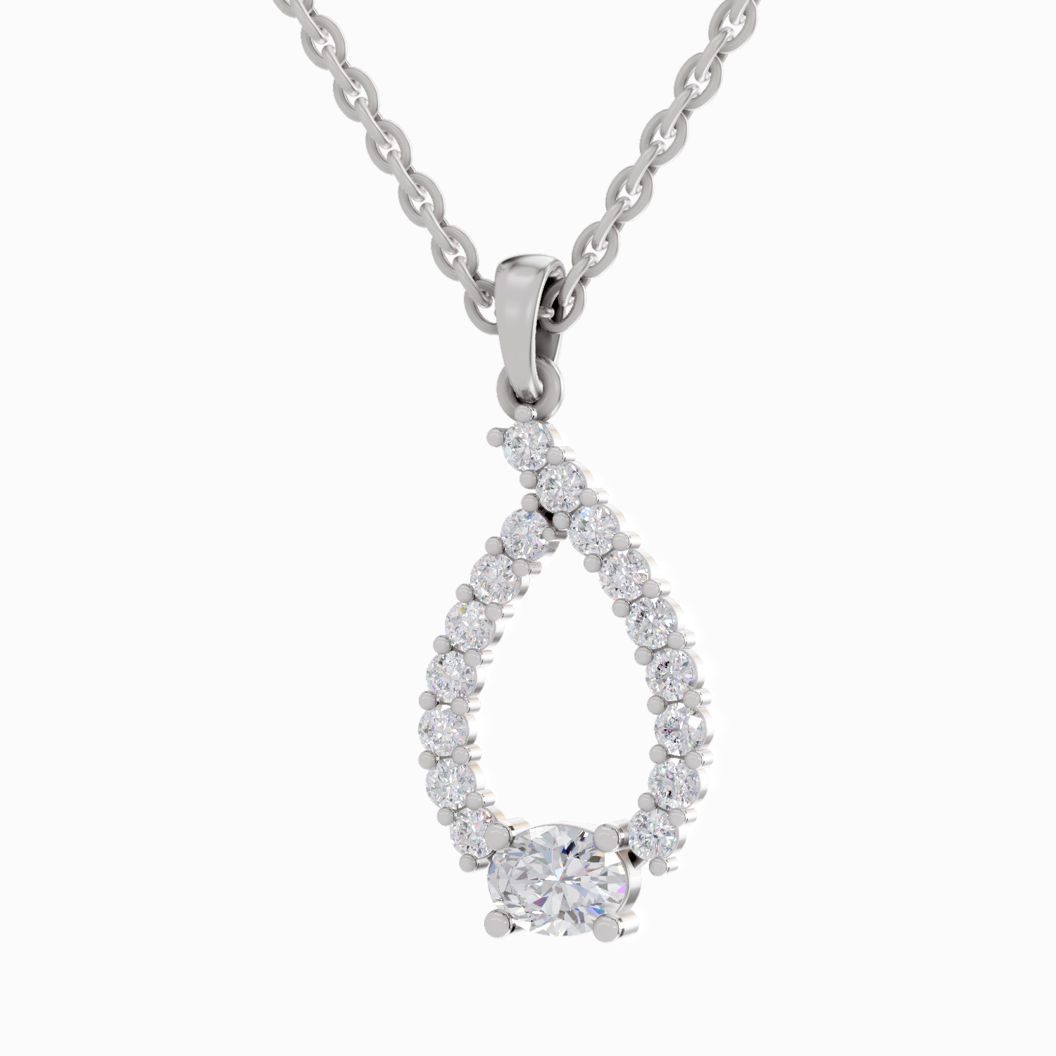 1.92 Carat Halo Teardrop Diamond Pendant Necklace 14K - White Gold