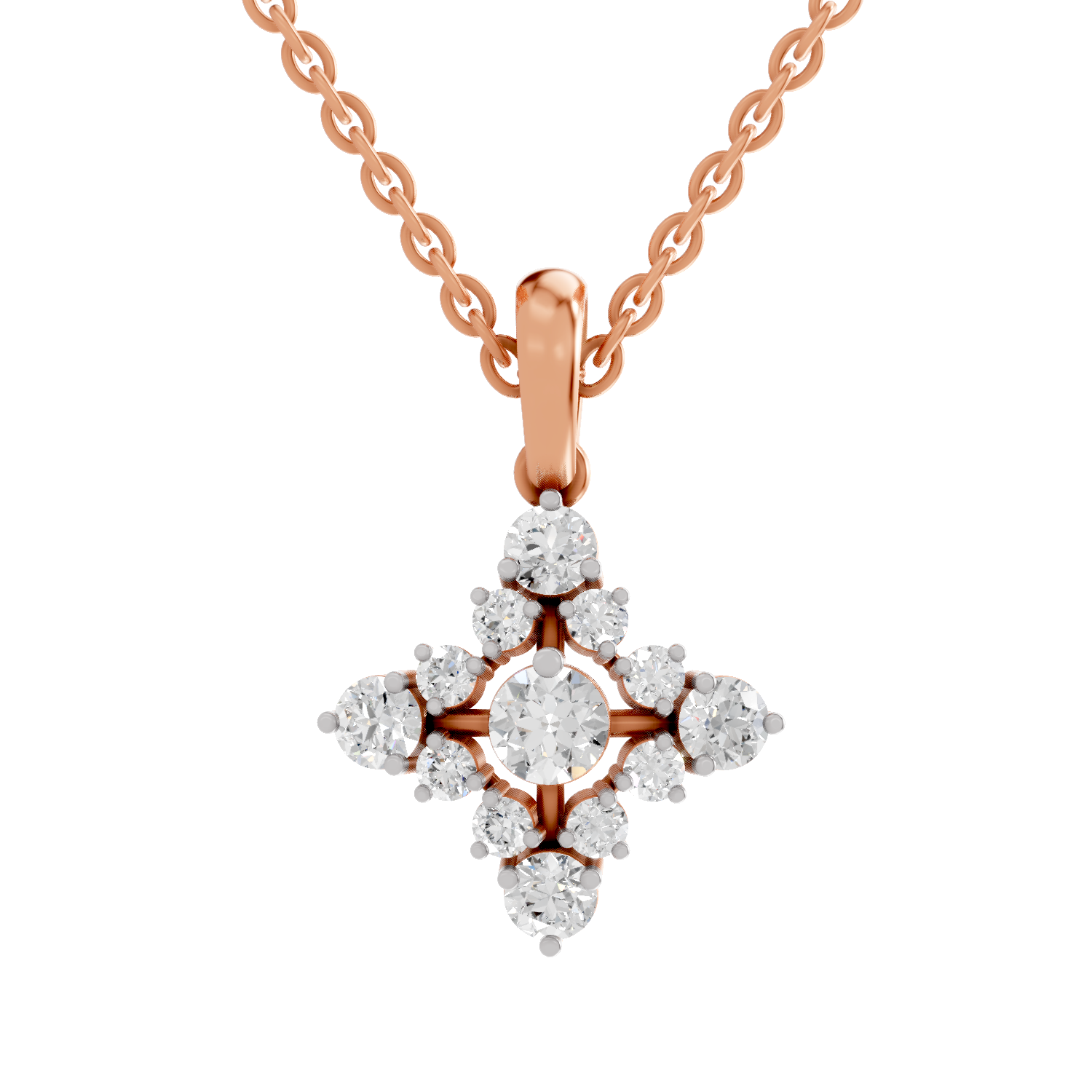 0.95 Carat Diamond Bloom Pendant Necklace 14K - Rose Gold