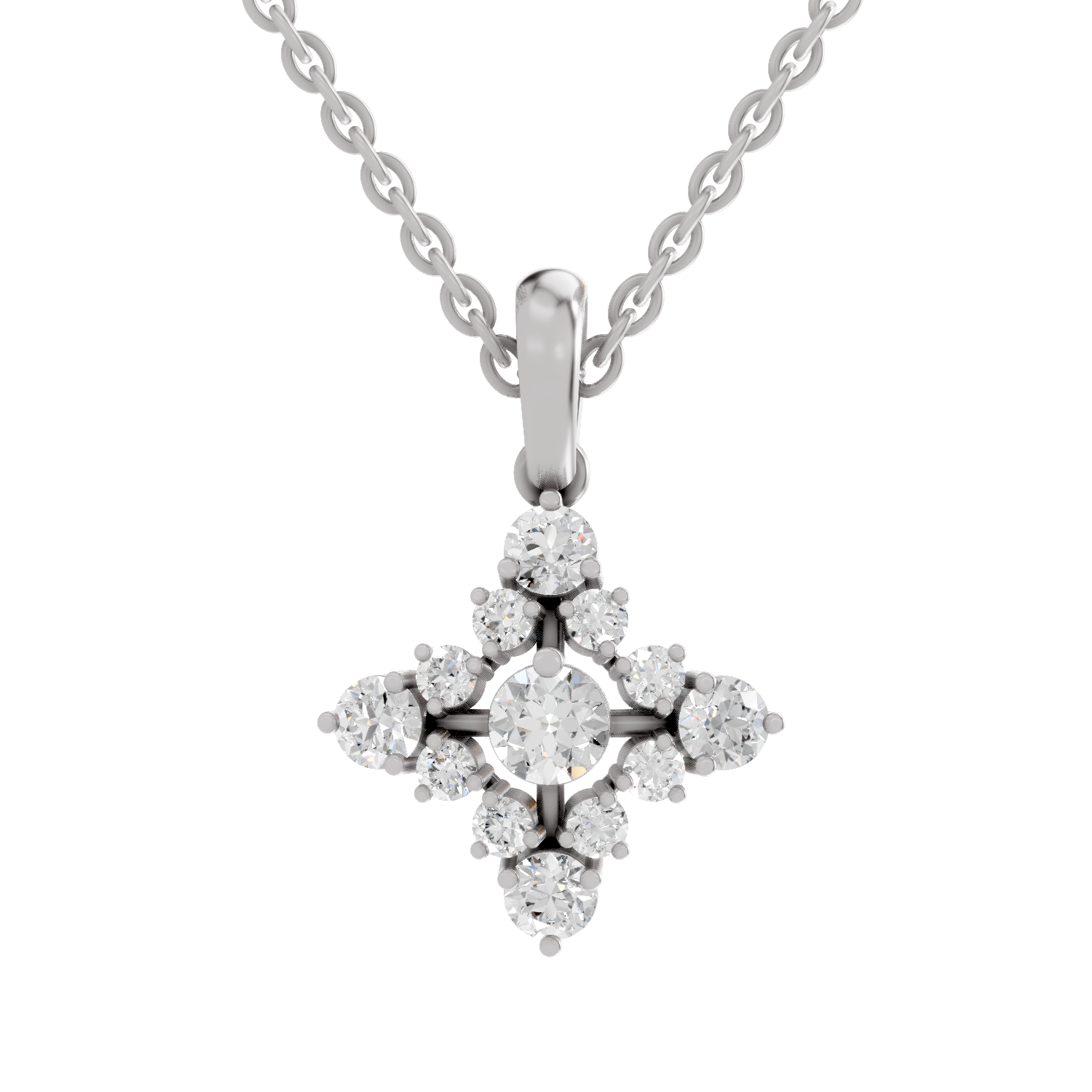 0.95 Carat Diamond Bloom Pendant Necklace 14K - White Gold
