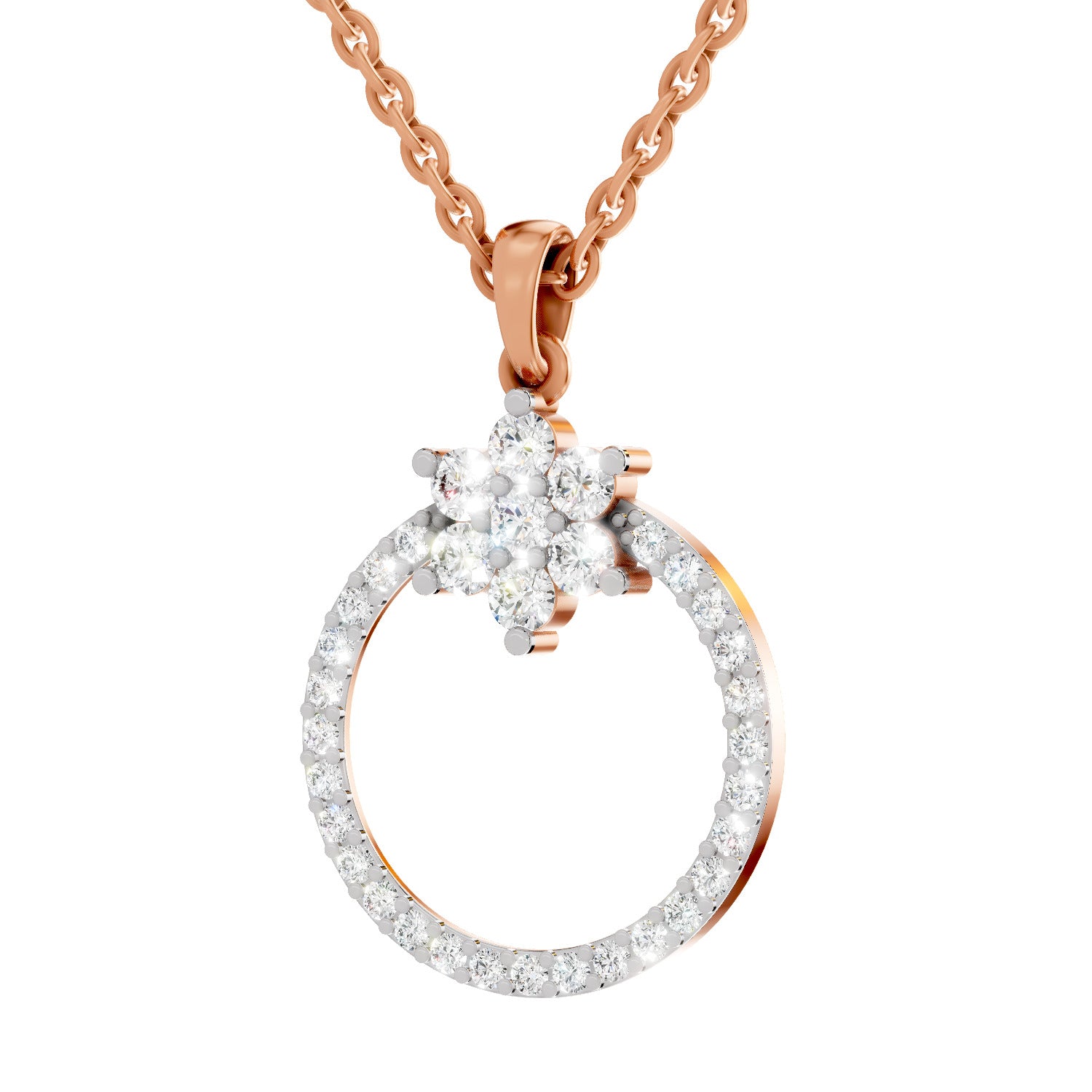 0.86 Carat Diamond Orbit Pendant Necklace 14K - Rose Gold