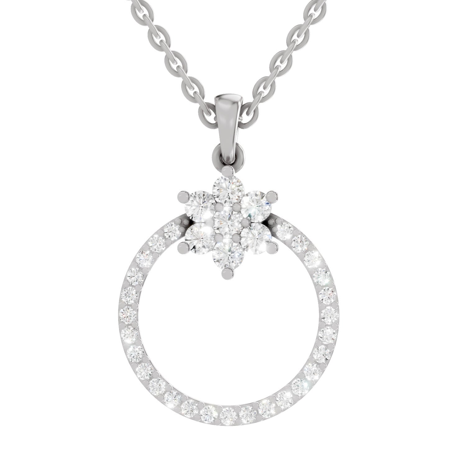 0.86 Carat Diamond Orbit Pendant Necklace 14K - White Gold