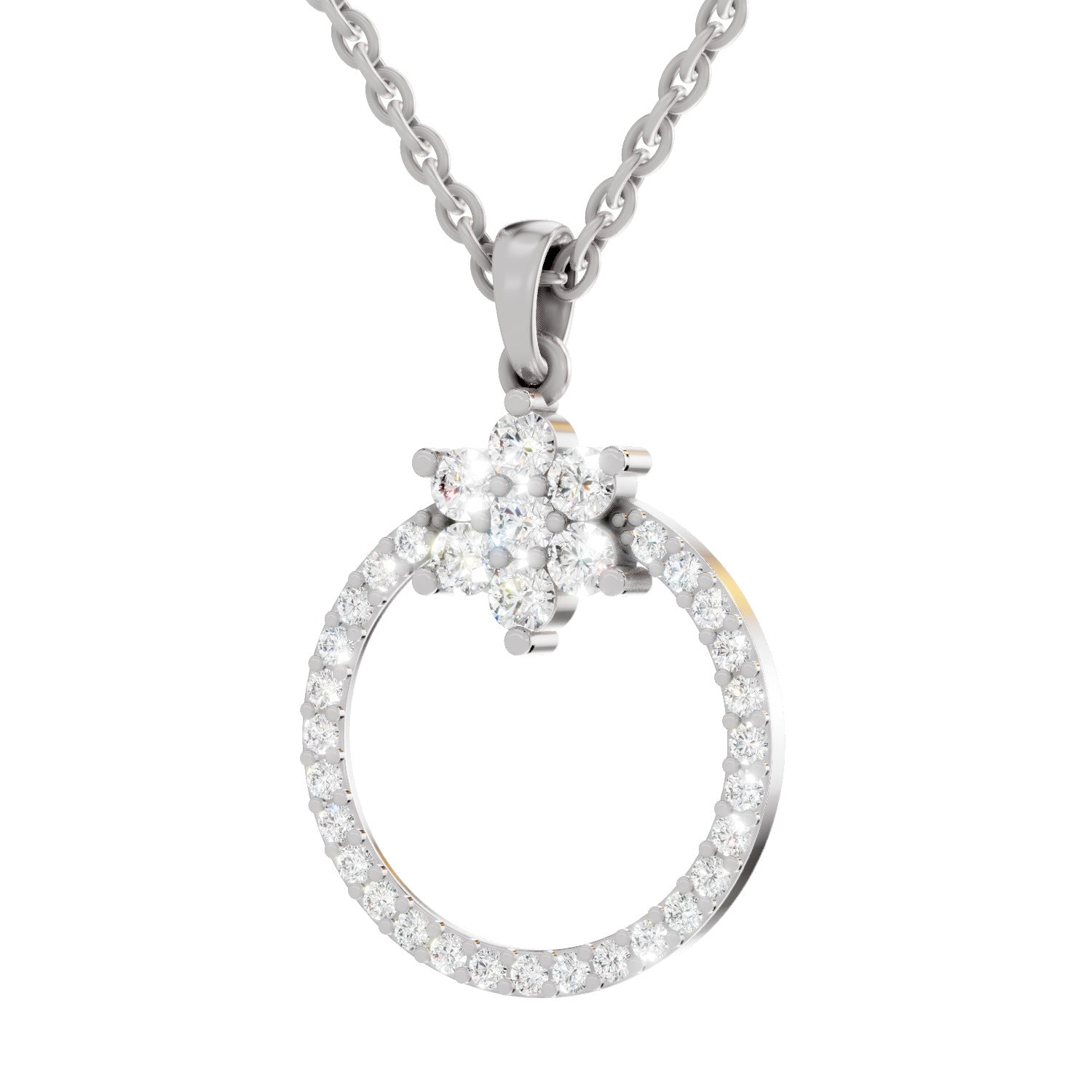 0.86 Carat Diamond Orbit Pendant Necklace 14K - White Gold