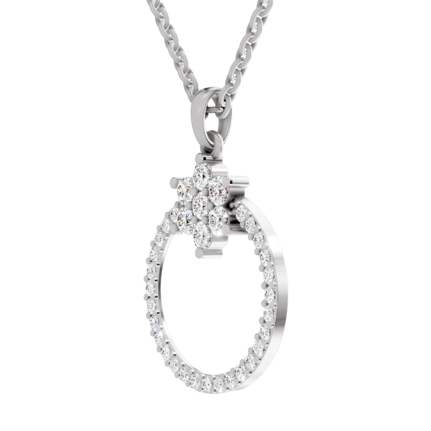 0.86 Carat Diamond Orbit Pendant Necklace 14K - White Gold