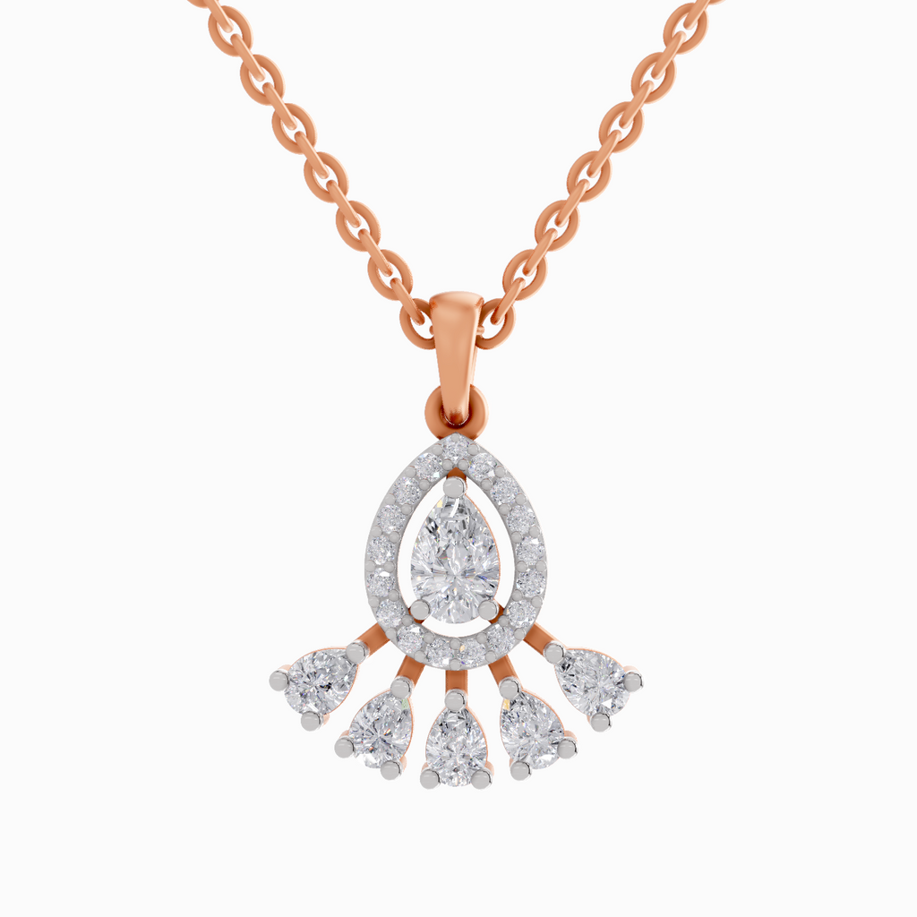 0.87 Carat Diamond Pear Cluster Drop Pendant Necklace 14K - Rose Gold