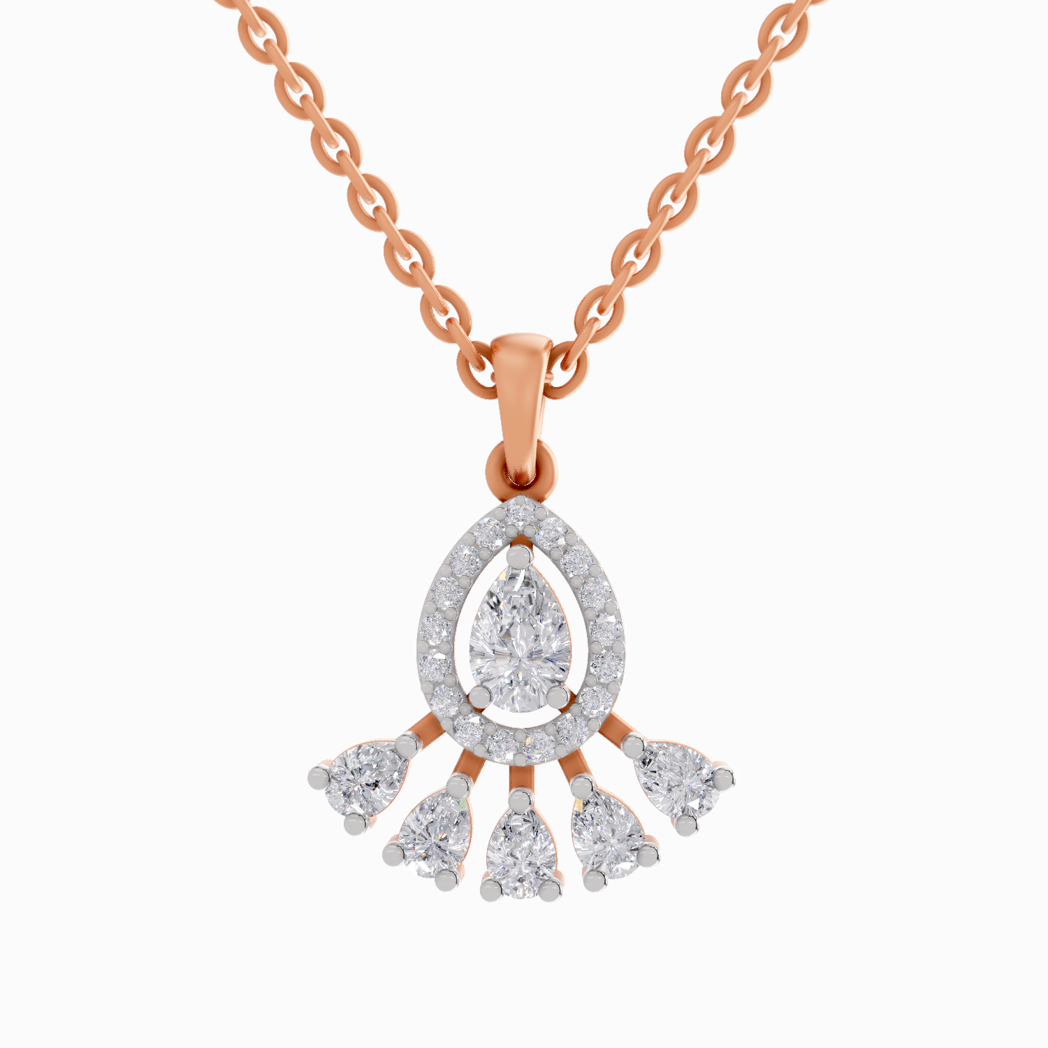 0.87 Carat Diamond Pear Cluster Drop Pendant Necklace 14K - Rose Gold