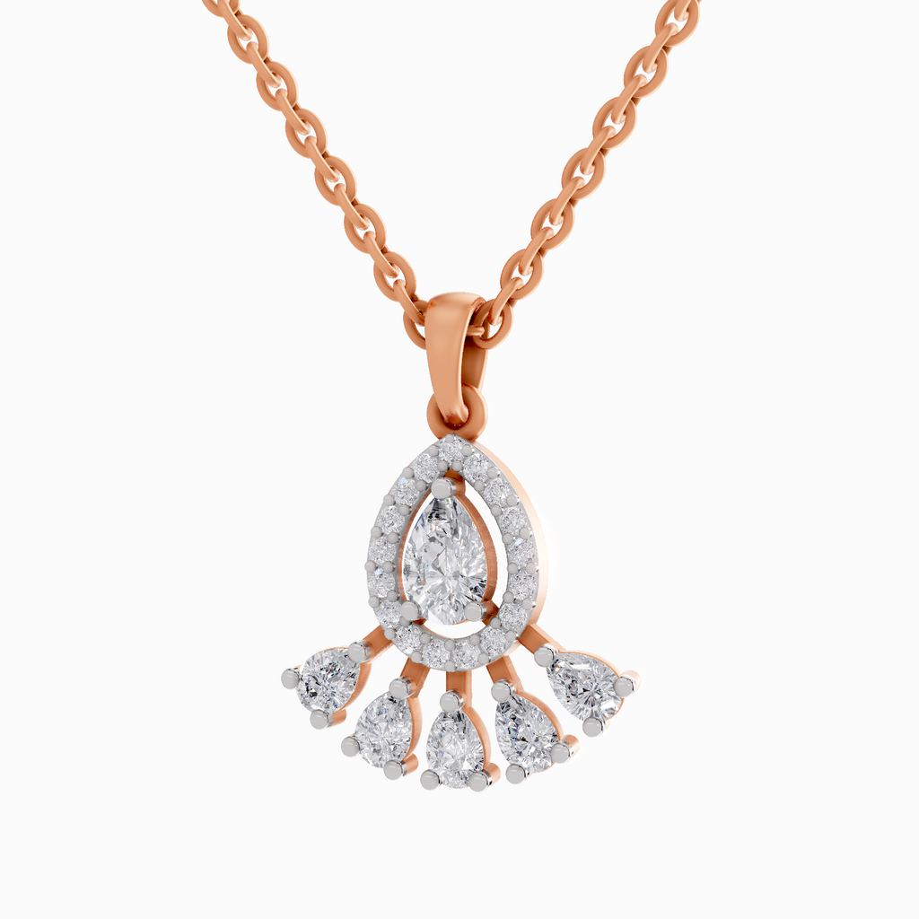 0.87 Carat Diamond Pear Cluster Drop Pendant Necklace 14K - Rose Gold