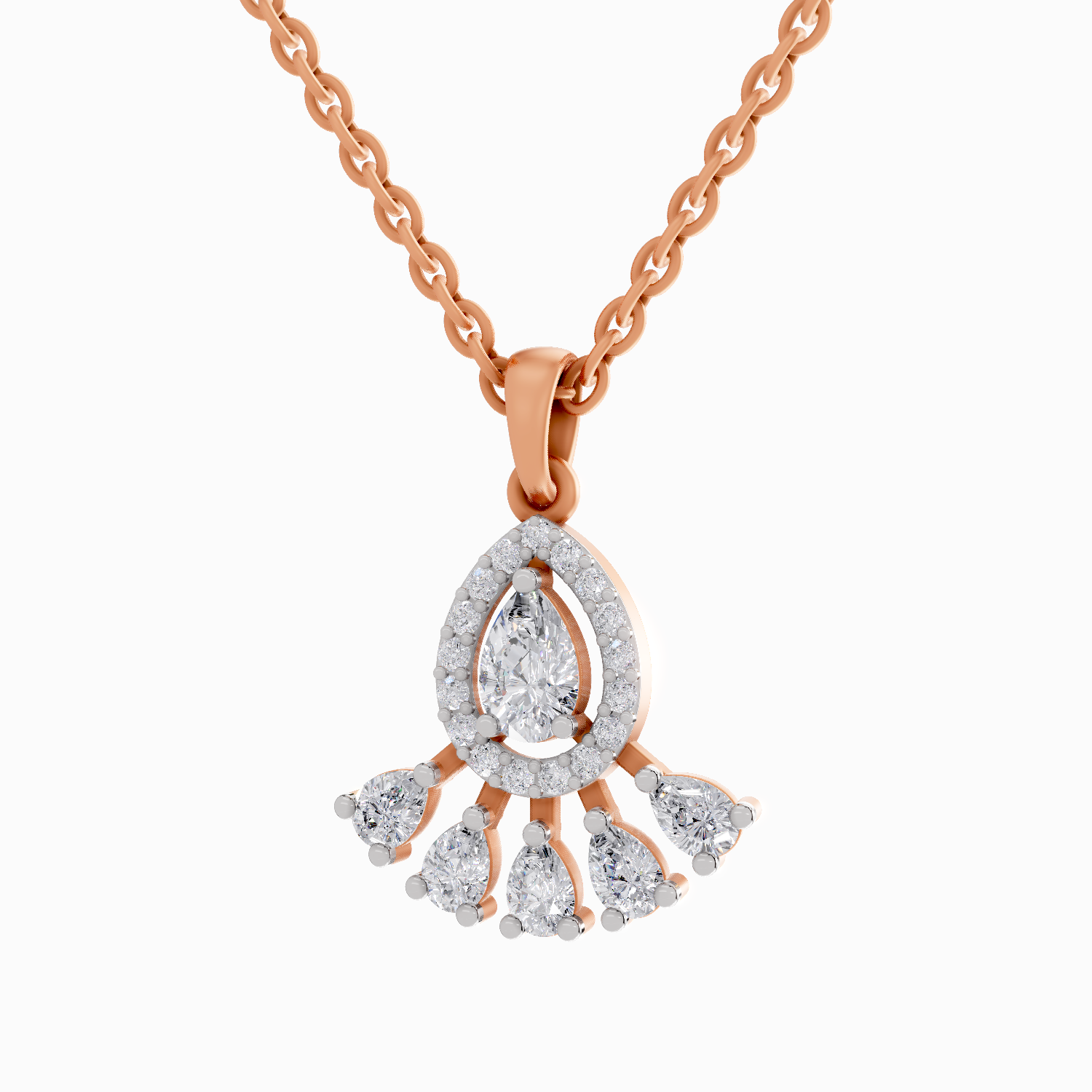 0.87 Carat Diamond Pear Cluster Drop Pendant Necklace 14K - Rose Gold