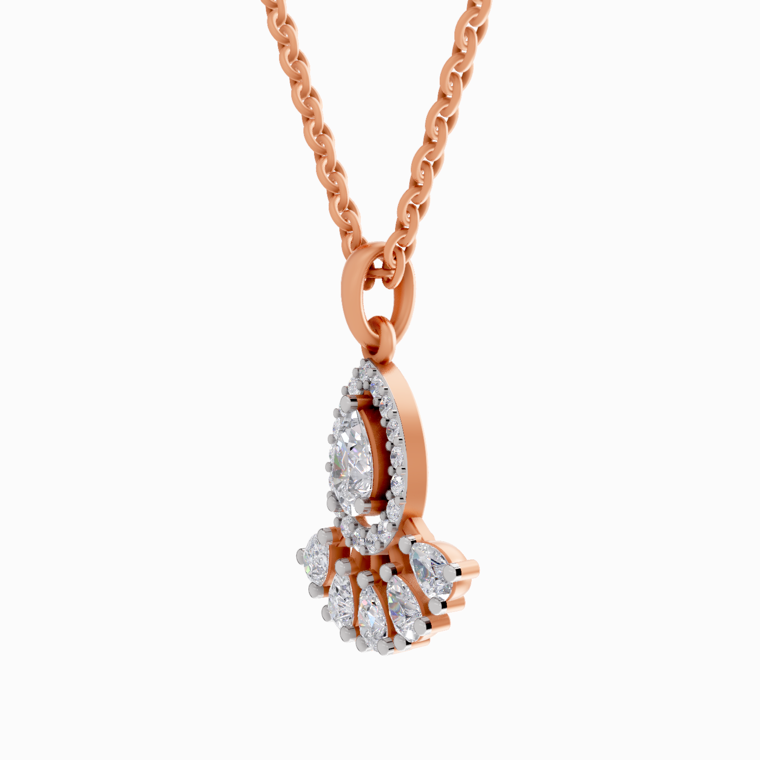 0.87 Carat Diamond Pear Cluster Drop Pendant Necklace 14K - Rose Gold