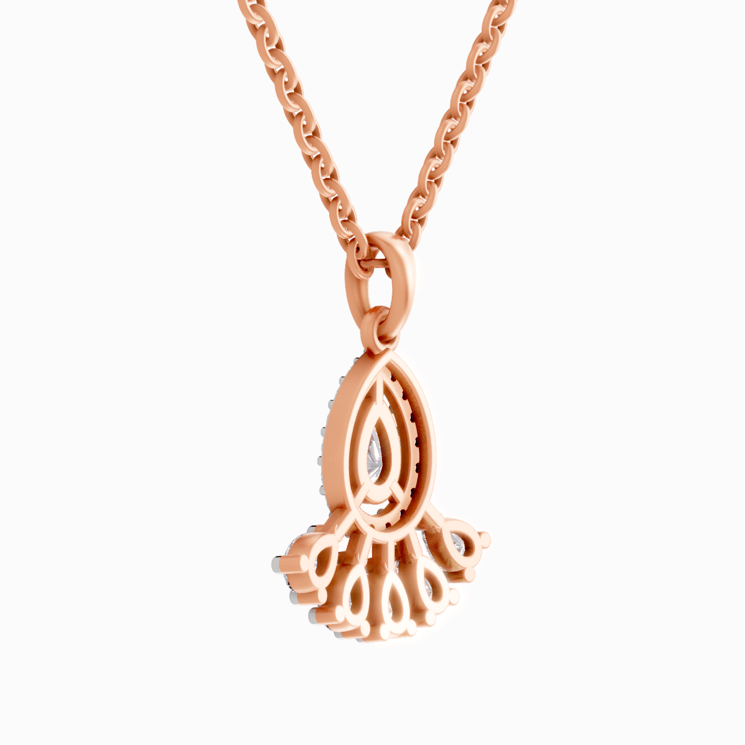0.87 Carat Diamond Pear Cluster Drop Pendant Necklace 14K - Rose Gold