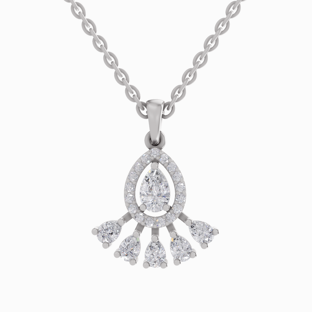 0.87 Carat Diamond Pear Cluster Drop Pendant Necklace 14K - White Gold
