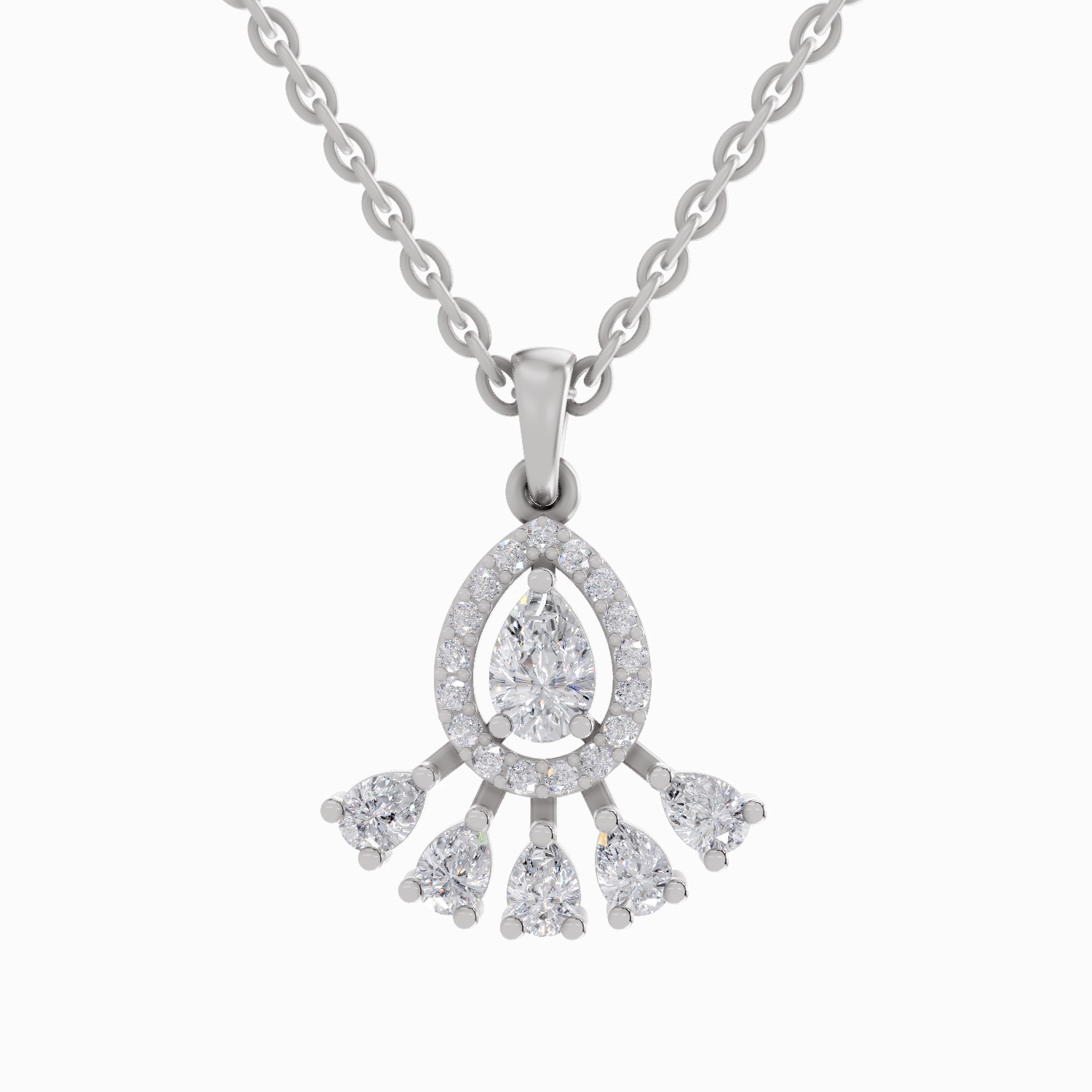 0.87 Carat Diamond Pear Cluster Drop Pendant Necklace 14K - White Gold