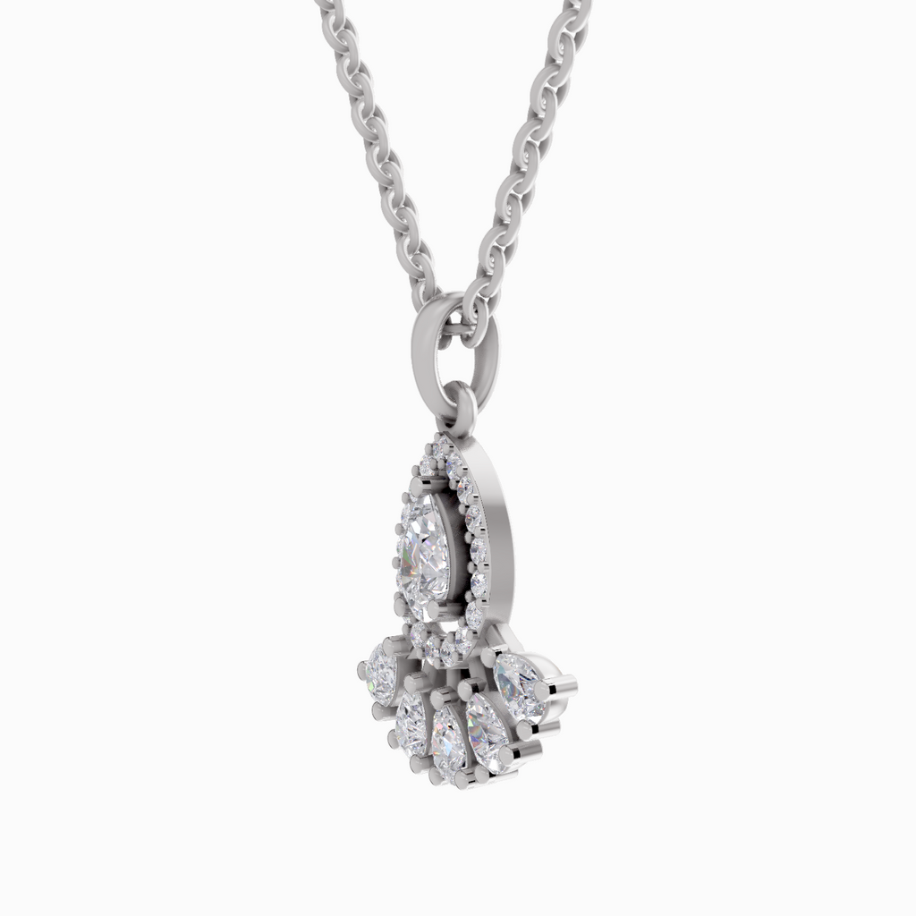 0.87 Carat Diamond Pear Cluster Drop Pendant Necklace 14K - White Gold