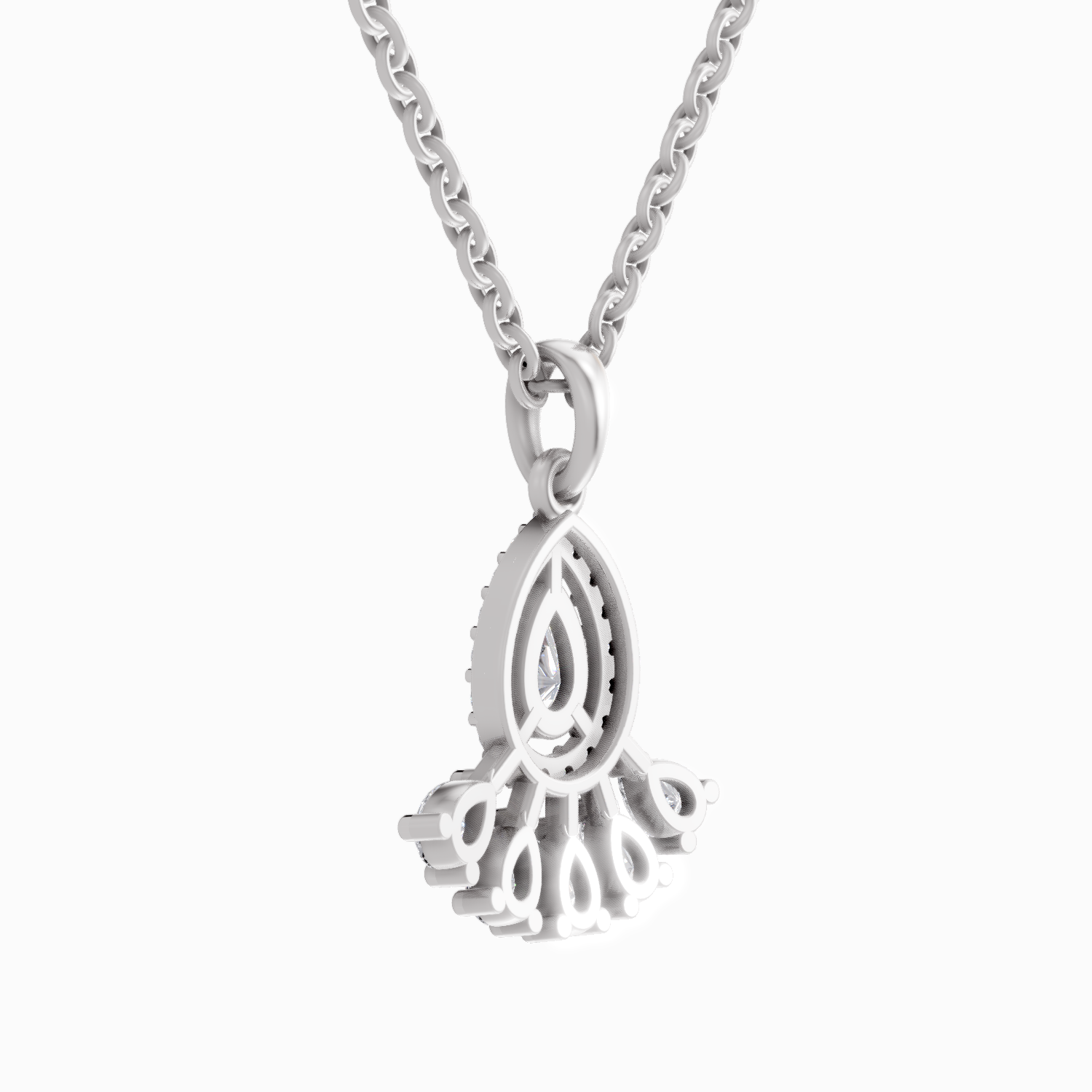 0.87 Carat Diamond Pear Cluster Drop Pendant Necklace 14K - White Gold