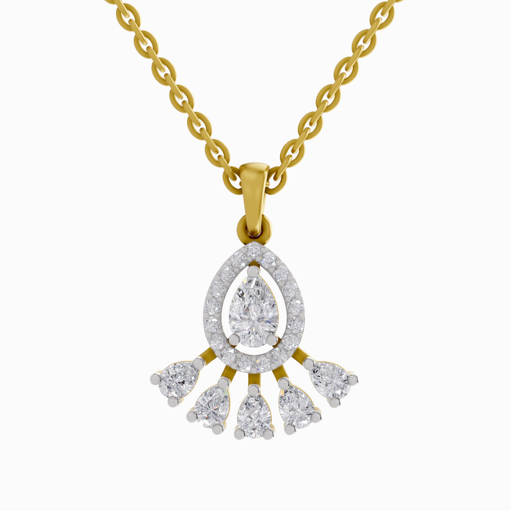 0.87 Carat Diamond Pear Cluster Drop Pendant Necklace 14K