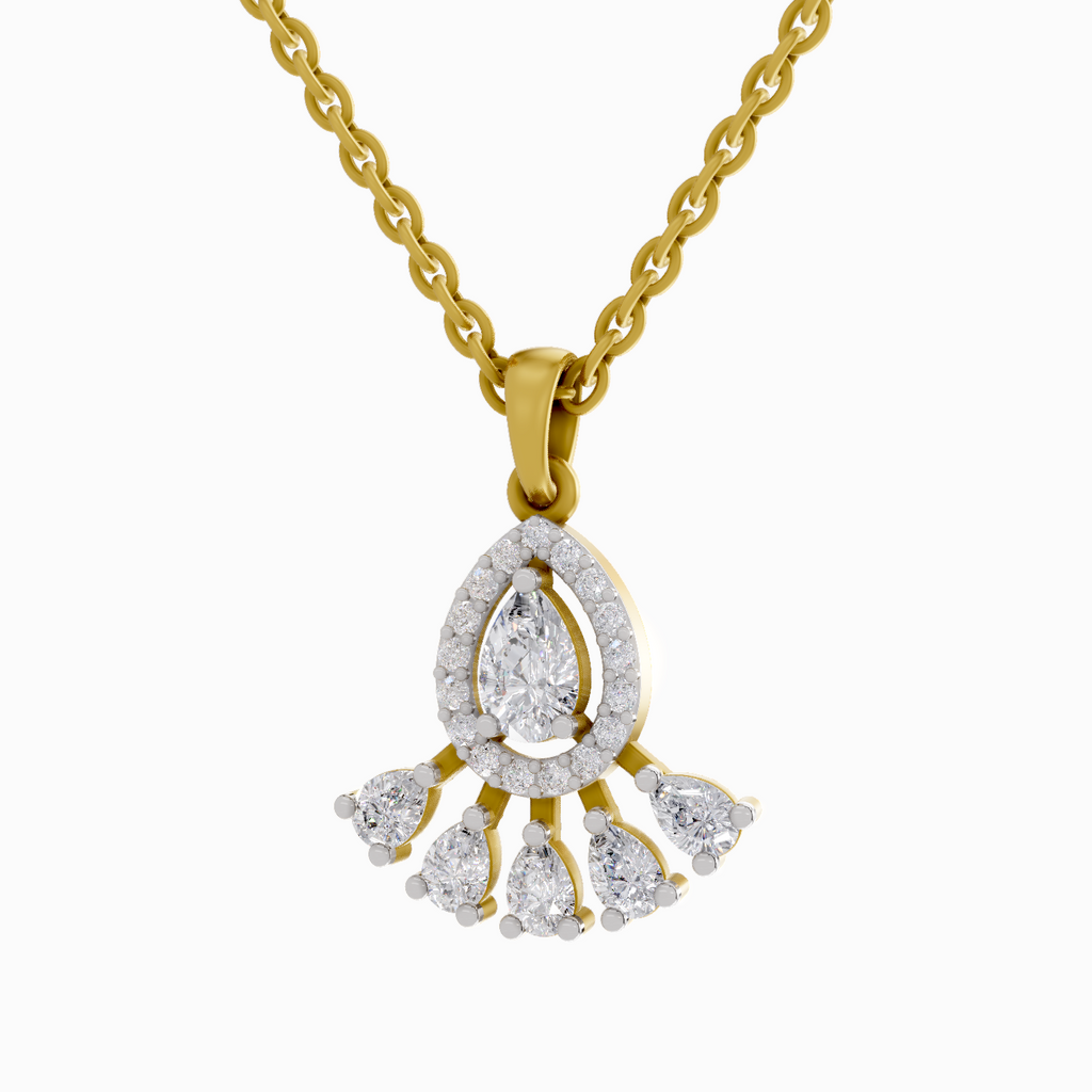 0.87 Carat Diamond Pear Cluster Drop Pendant Necklace 14K