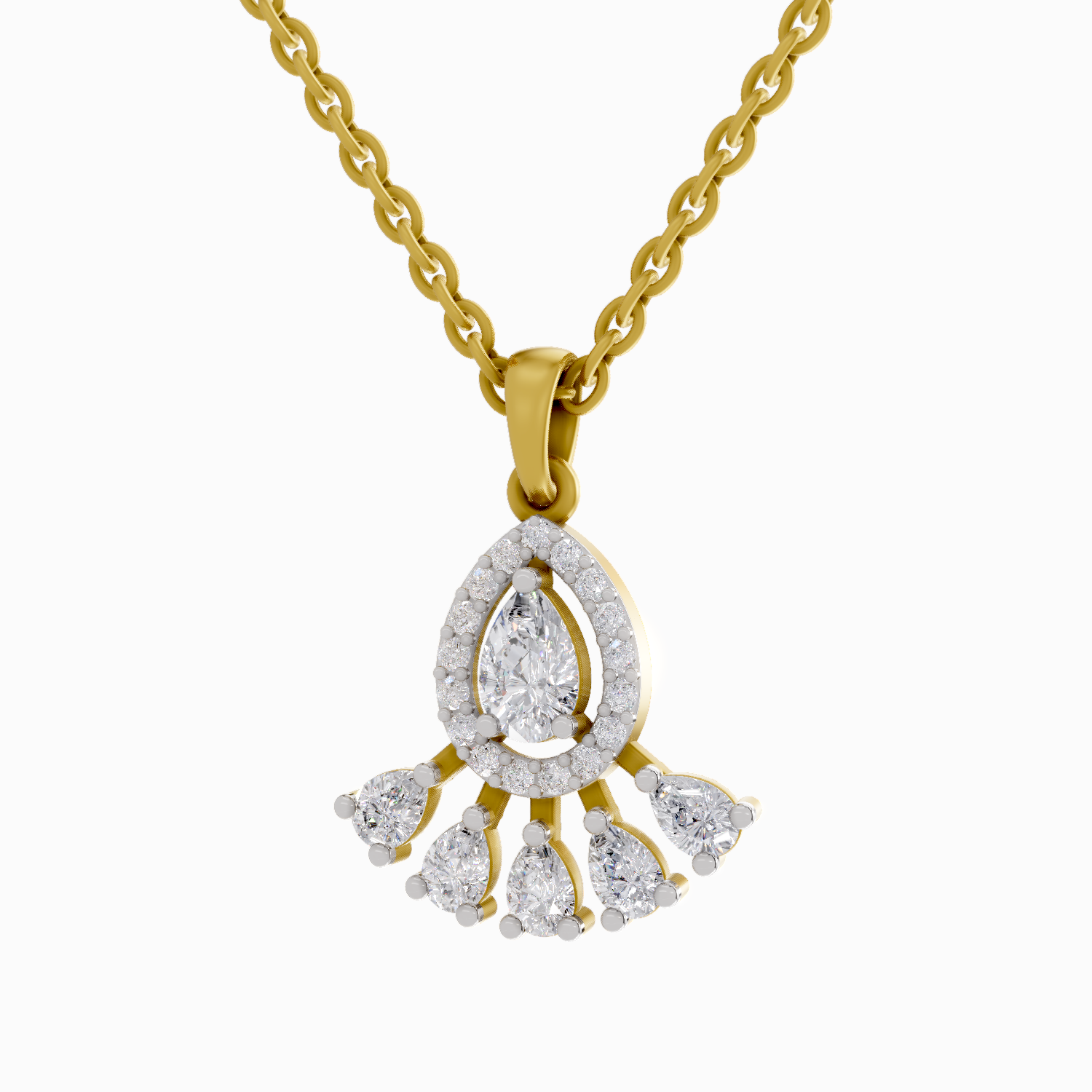 0.87 Carat Diamond Pear Cluster Drop Pendant Necklace 14K