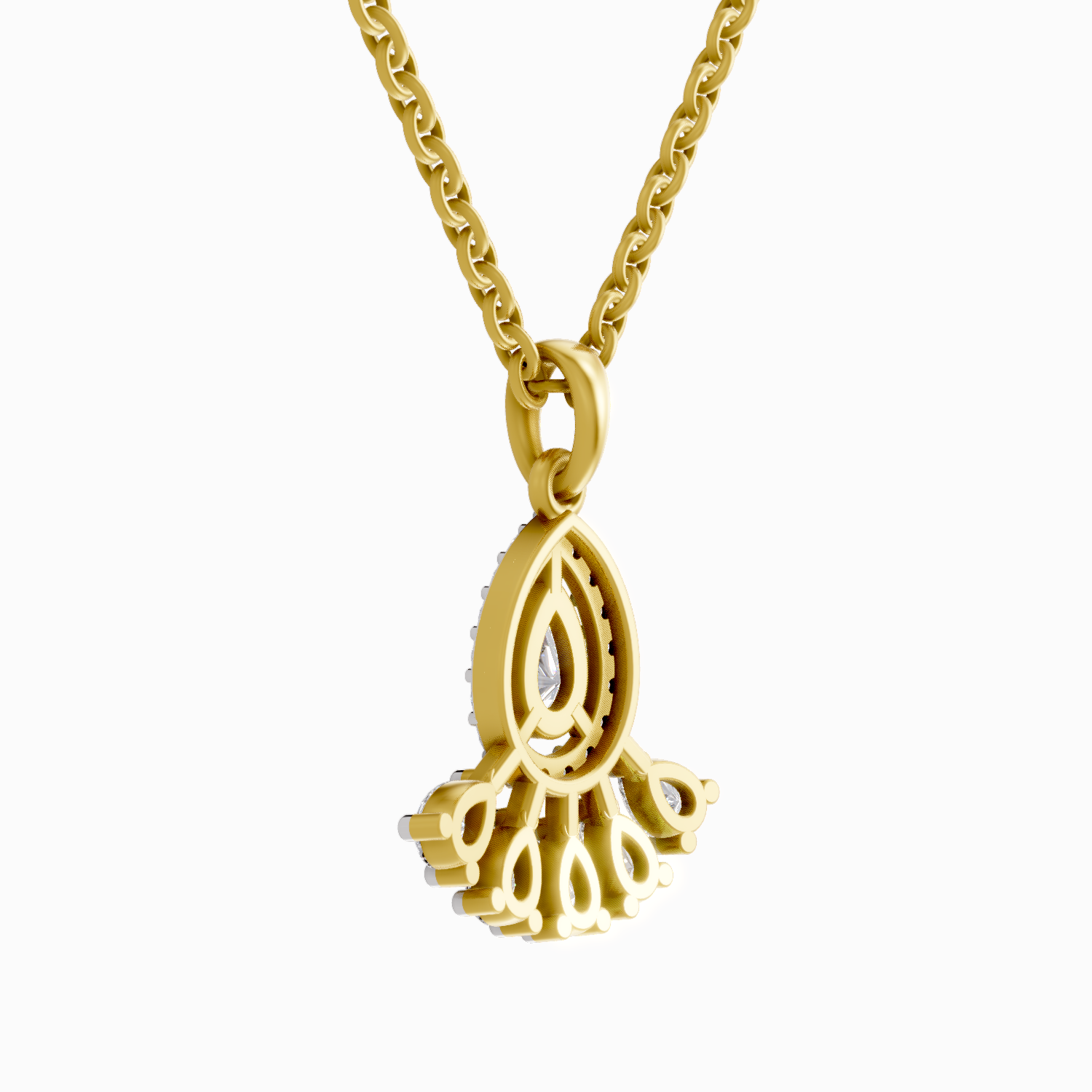 0.87 Carat Diamond Pear Cluster Drop Pendant Necklace 14K