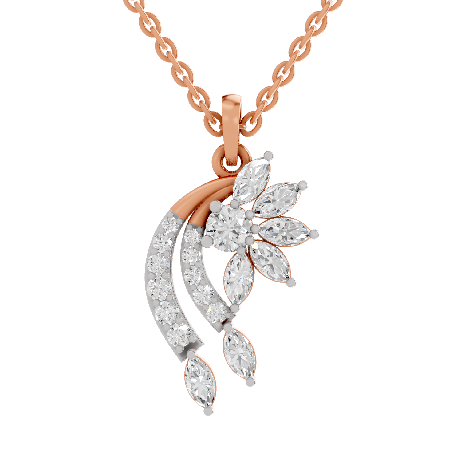 1.79 Carat Diamond Floral and Cascade Drop Pendant Necklace 14K - Rose Gold