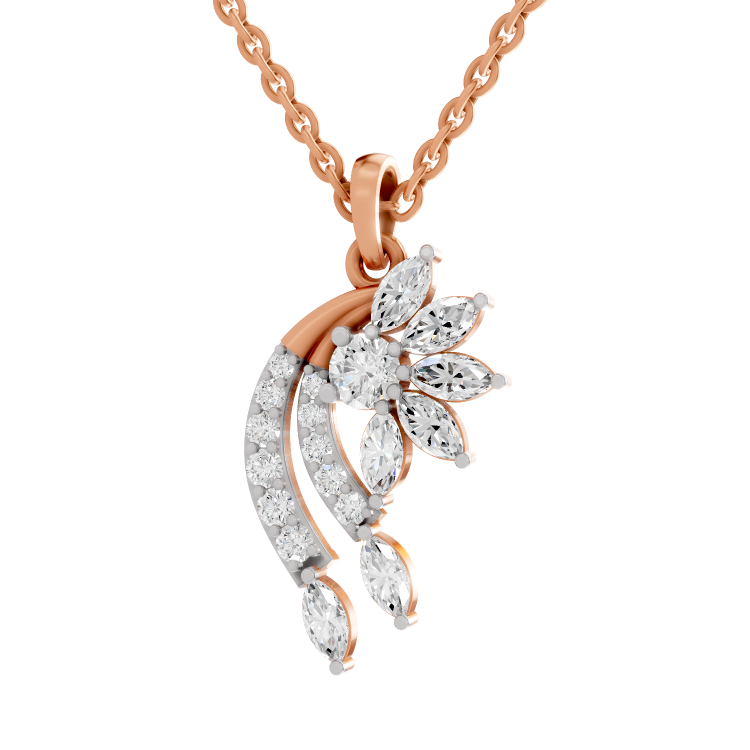 1.79 Carat Diamond Floral and Cascade Drop Pendant Necklace 14K - Rose Gold