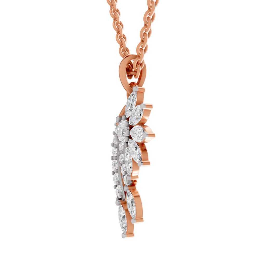1.79 Carat Diamond Floral and Cascade Drop Pendant Necklace 14K - Rose Gold