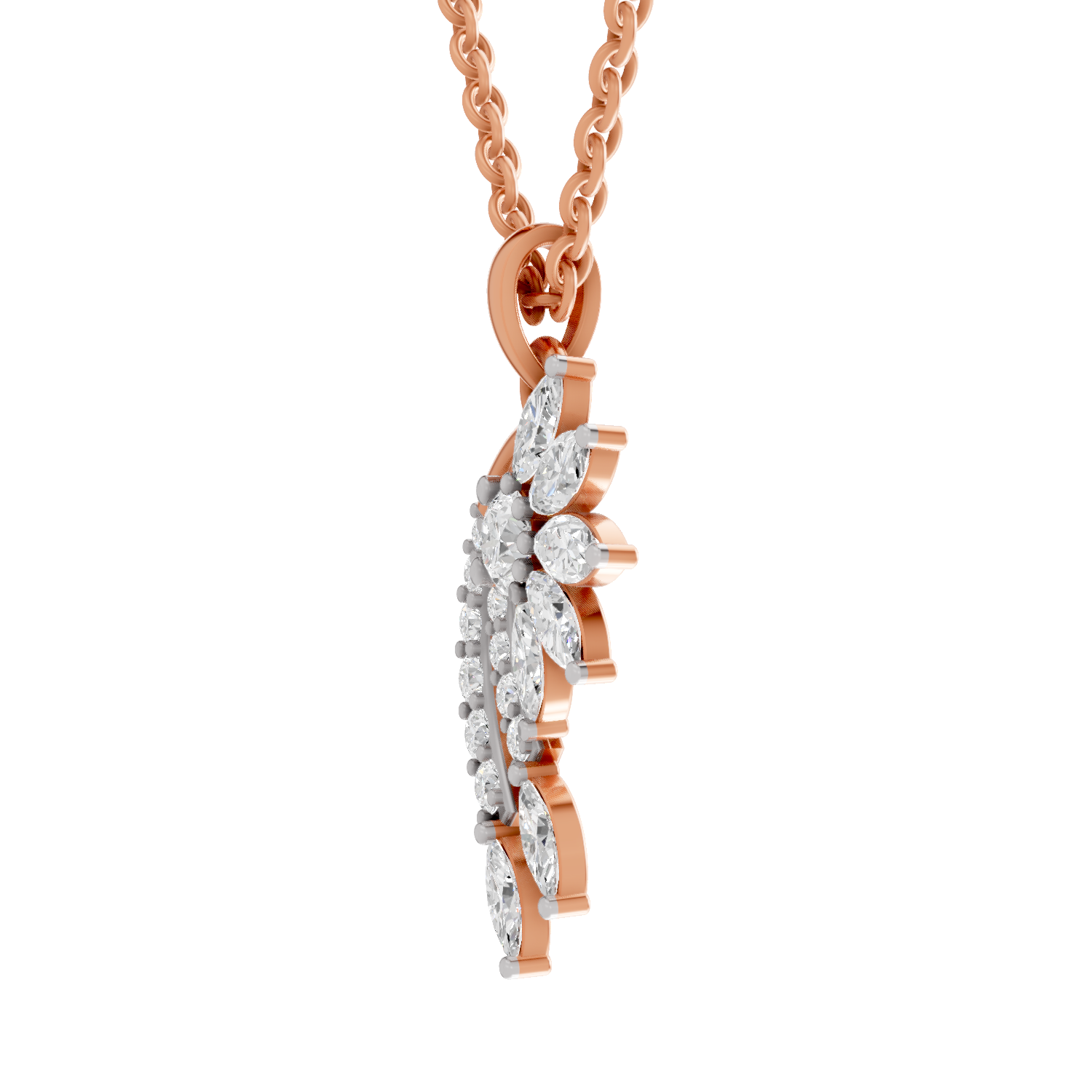1.79 Carat Diamond Floral and Cascade Drop Pendant Necklace 14K - Rose Gold