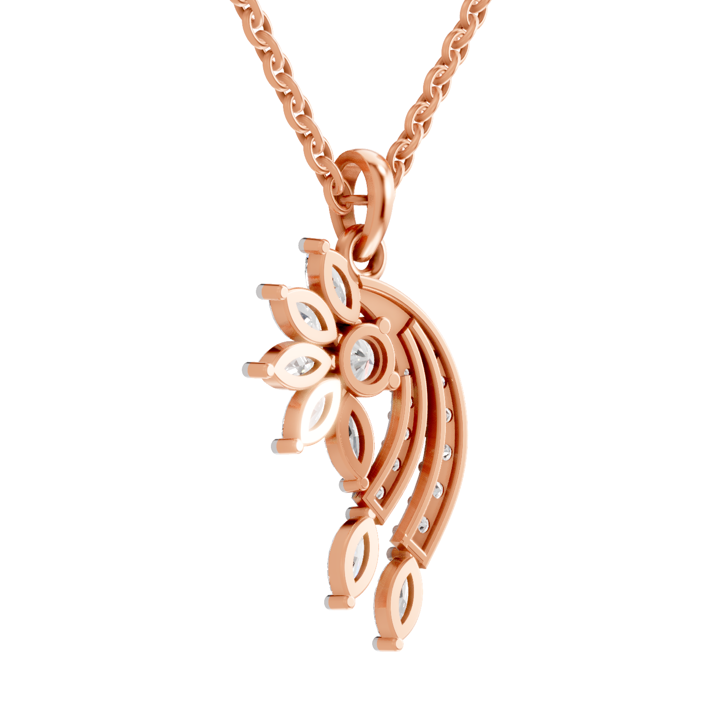 1.79 Carat Diamond Floral and Cascade Drop Pendant Necklace 14K - Rose Gold