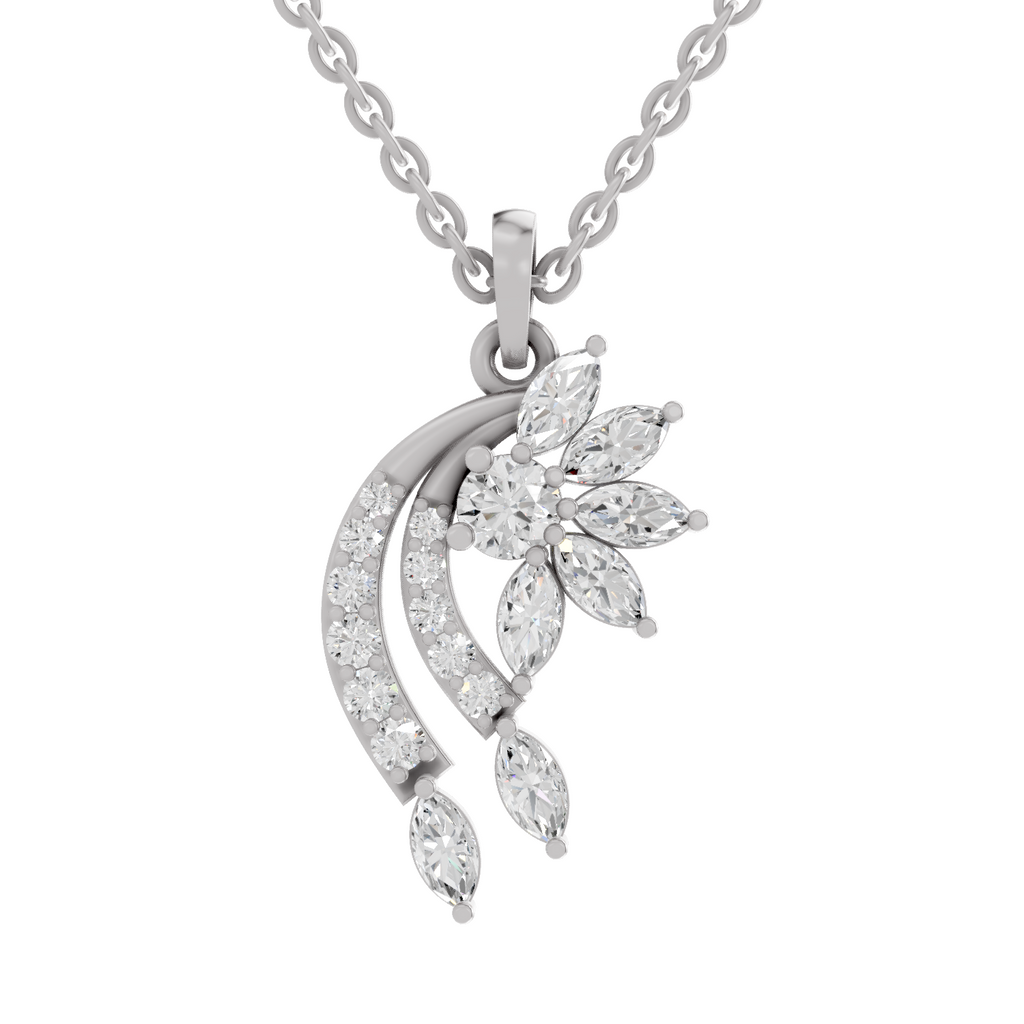 1.79 Carat Diamond Floral and Cascade Drop Pendant Necklace 14K - White Gold