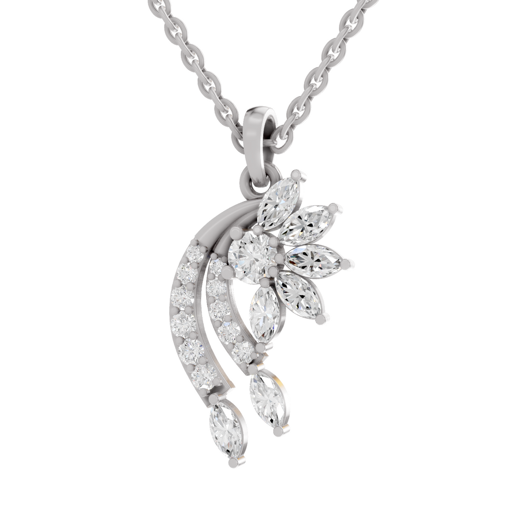1.79 Carat Diamond Floral and Cascade Drop Pendant Necklace 14K - White Gold