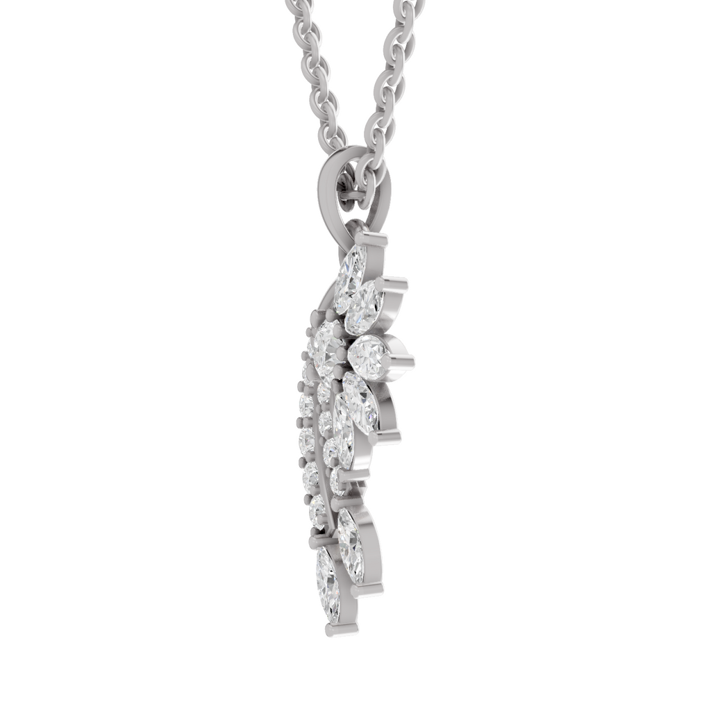 1.79 Carat Diamond Floral and Cascade Drop Pendant Necklace 14K - White Gold