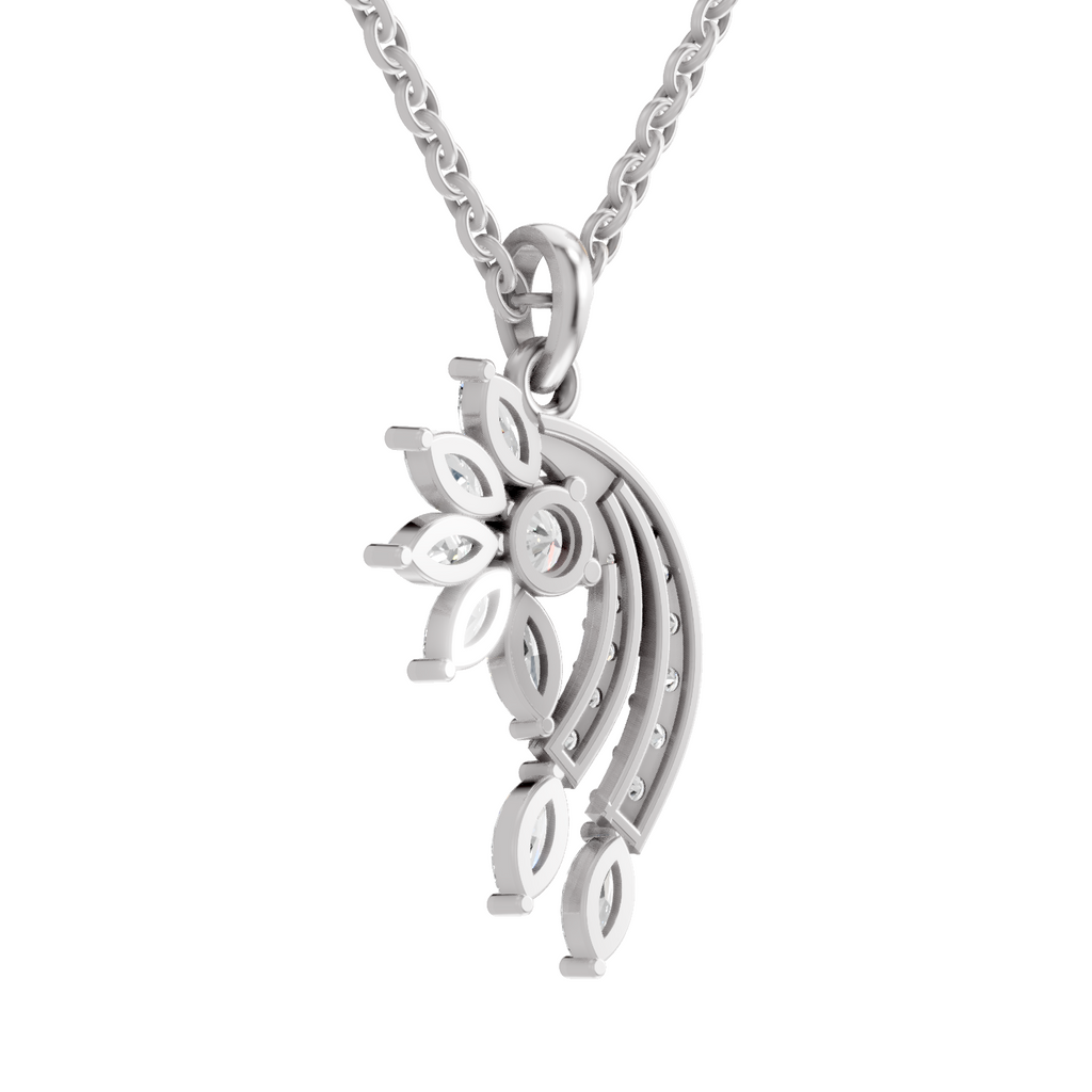 1.79 Carat Diamond Floral and Cascade Drop Pendant Necklace 14K - White Gold
