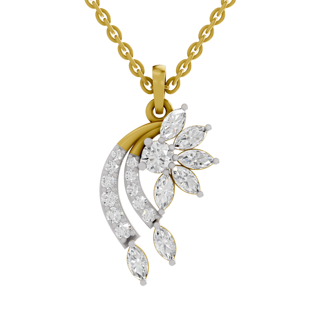 1.79 Carat Diamond Floral and Cascade Drop Pendant Necklace 14K
