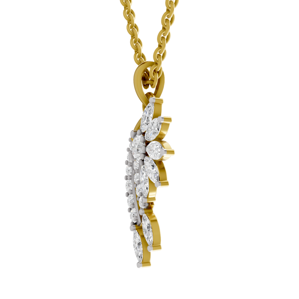 1.79 Carat Diamond Floral and Cascade Drop Pendant Necklace 14K
