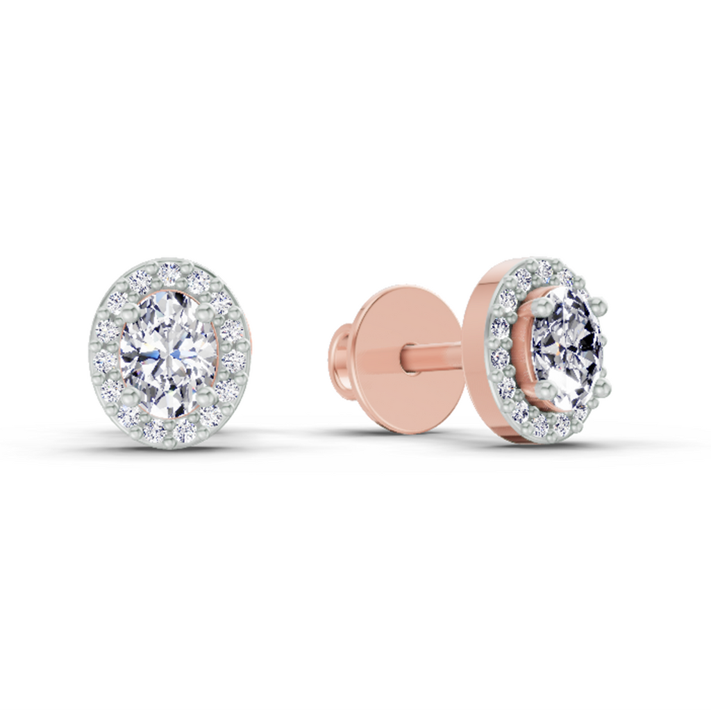 0.59 Carat Oval Halo Stud Earrings 14K - Rose Gold