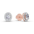 0.59 Carat Oval Halo Stud Earrings 14K - Rose Gold