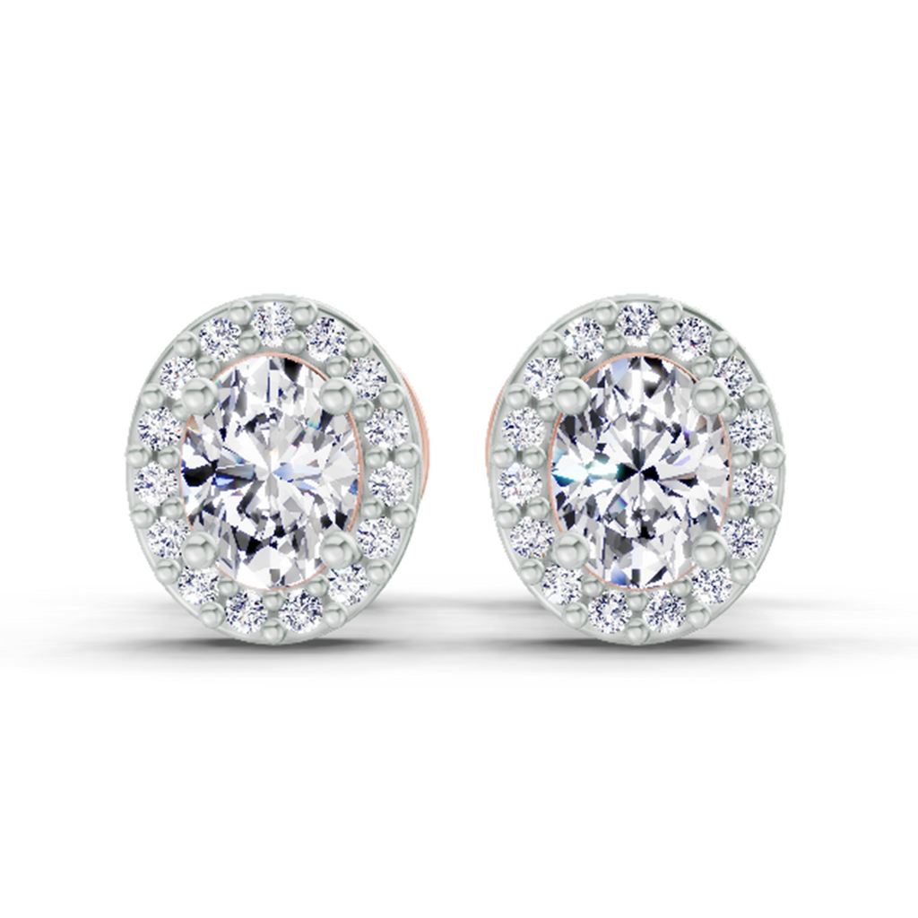 0.59 Carat Oval Halo Stud Earrings 14K - Rose Gold