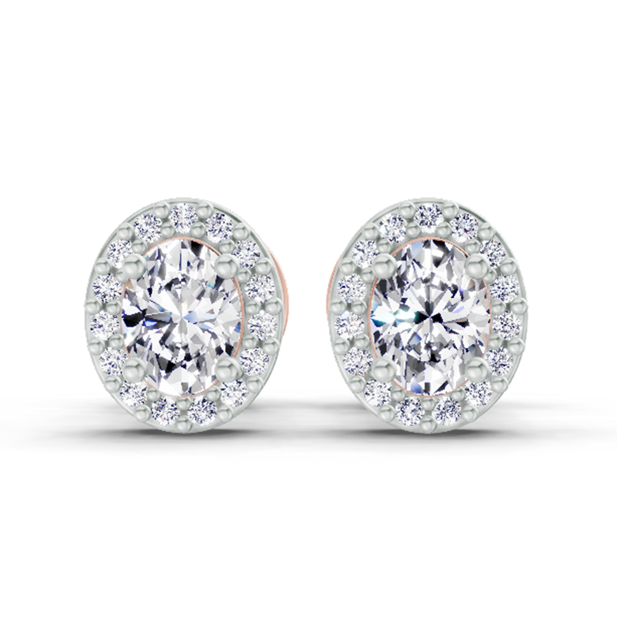 0.59 Carat Oval Halo Stud Earrings 14K - Rose Gold