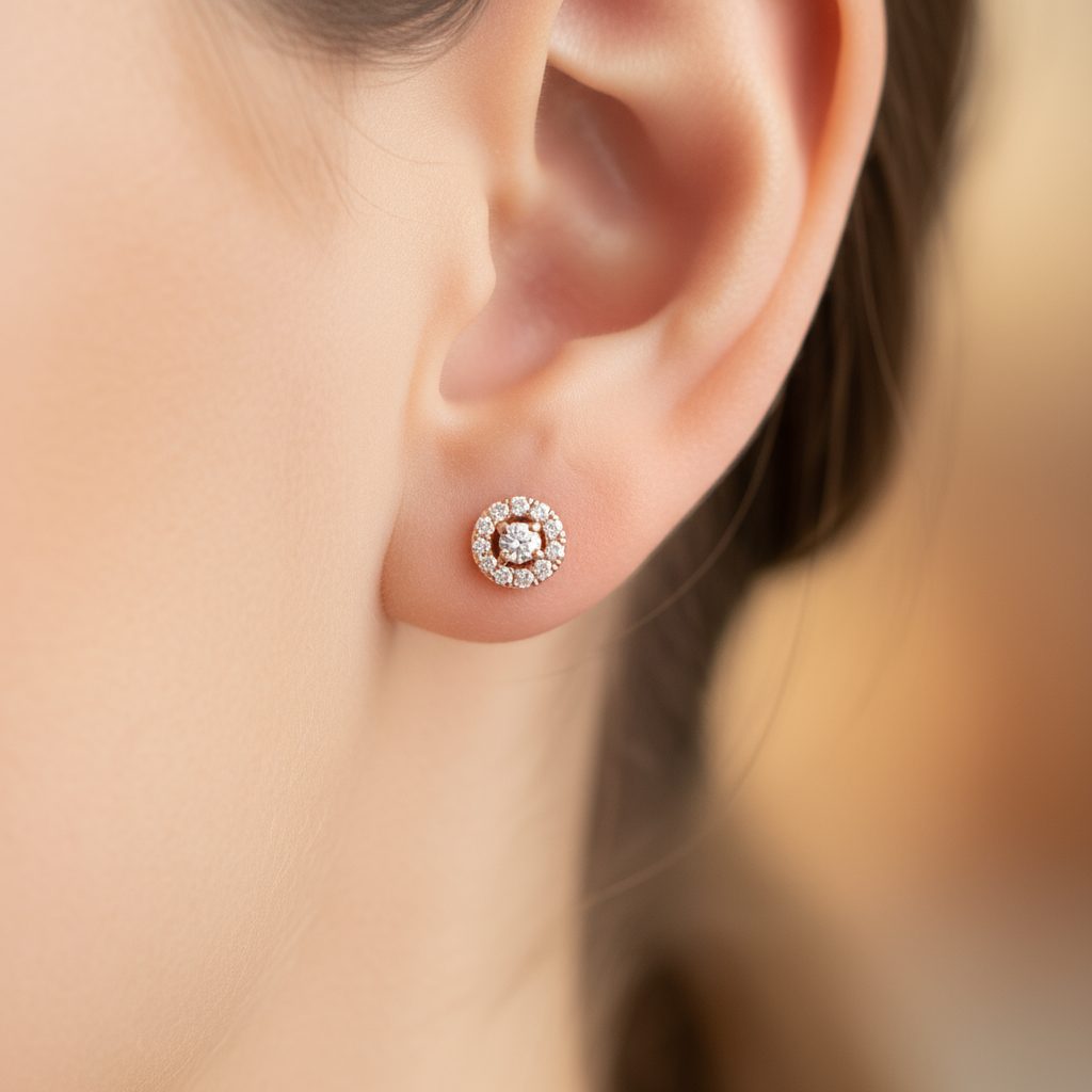 Round Halo Stud Earrings