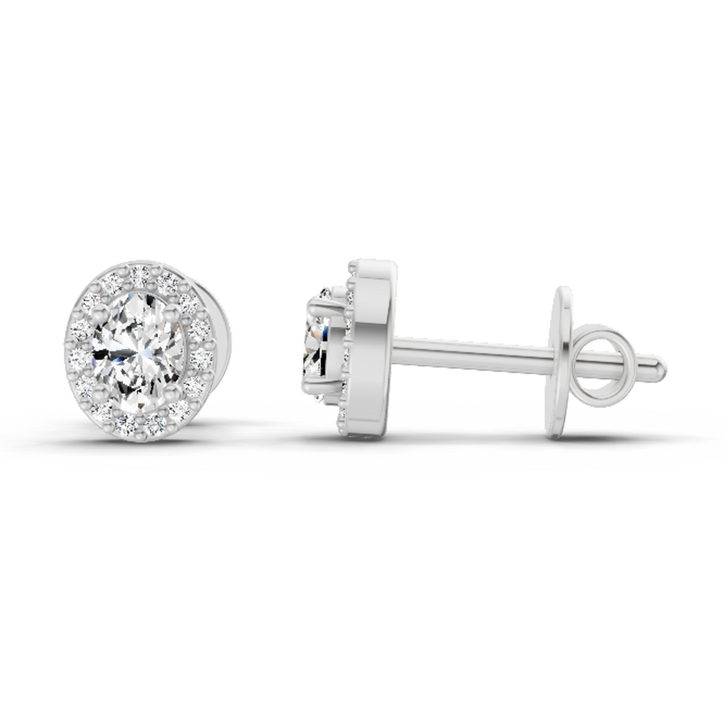 0.59 Carat Oval Halo Stud Earrings 14K - White Gold