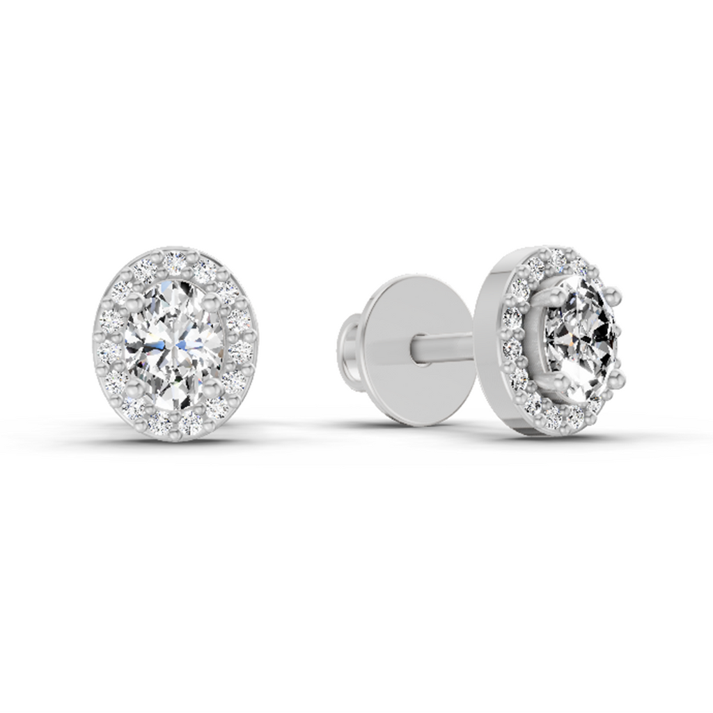 0.59 Carat Oval Halo Stud Earrings 14K - White Gold